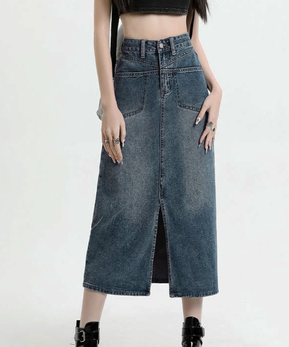 【ミニミニストア/miniministore】のデニムスカート ロング フロントスリット インテリア・キッズ・メンズ・レディースファッション・服の通販 founy(ファニー) 　ファッション　Fashion　レディースファッション　Ladies' Fashion Online　スカート　Skirt　デニムスカート　Denim Skirts　おすすめ　Recommend　インディゴ　Indigo　スリット　Slit　デニム　Denim　フロント　Front　ロング　Long　冬　Winter　夏　Summer　インディゴ|ID: prp329100004592709 ipo3291000000032607152