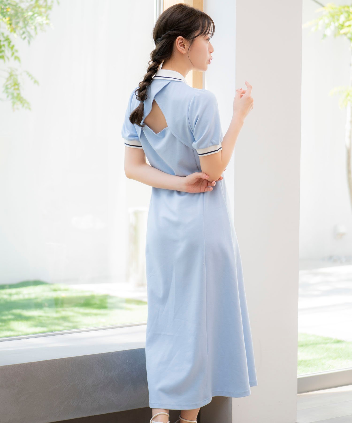 【ノエラ/Noela】の【WEB限定】ロゴ刺繍ポロワンピ インテリア・キッズ・メンズ・レディースファッション・服の通販 founy(ファニー) 　ファッション　Fashion　レディースファッション　Ladies' Fashion Online　ワンピース　Dress　サンダル　Sandals　スニーカー　Sneakers　フェミニン　Feminine　ポケット　Pocket　ポロシャツ　Polo Shirt　ロング　Long　夏　Summer　旅行　Travel　鹿の子　Pique　サックス|ID: prp329100004592728 ipo3291000000032607436
