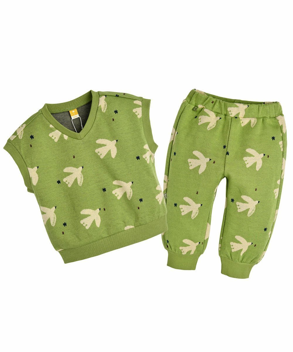 【モイモルン/moimoln / KIDS】の【セットアップ】バードベスト パンツ インテリア・キッズ・メンズ・レディースファッション・服の通販 founy(ファニー) 　ファッション　Fashion　キッズファッション　KIDS Children’s Clothing　ボトムス　Bottoms/Kids　おすすめ　Recommend　セットアップ　Set Up　パターン　Pattern　フィット　Fit　ベスト　Vest　モチーフ　Motif　ルーズ　Loose　半袖　Short Sleeve　夏　Summer　春　Spring　長袖　Long Sleeve　カーキ|ID: prp329100004592749 ipo3291000000032607818