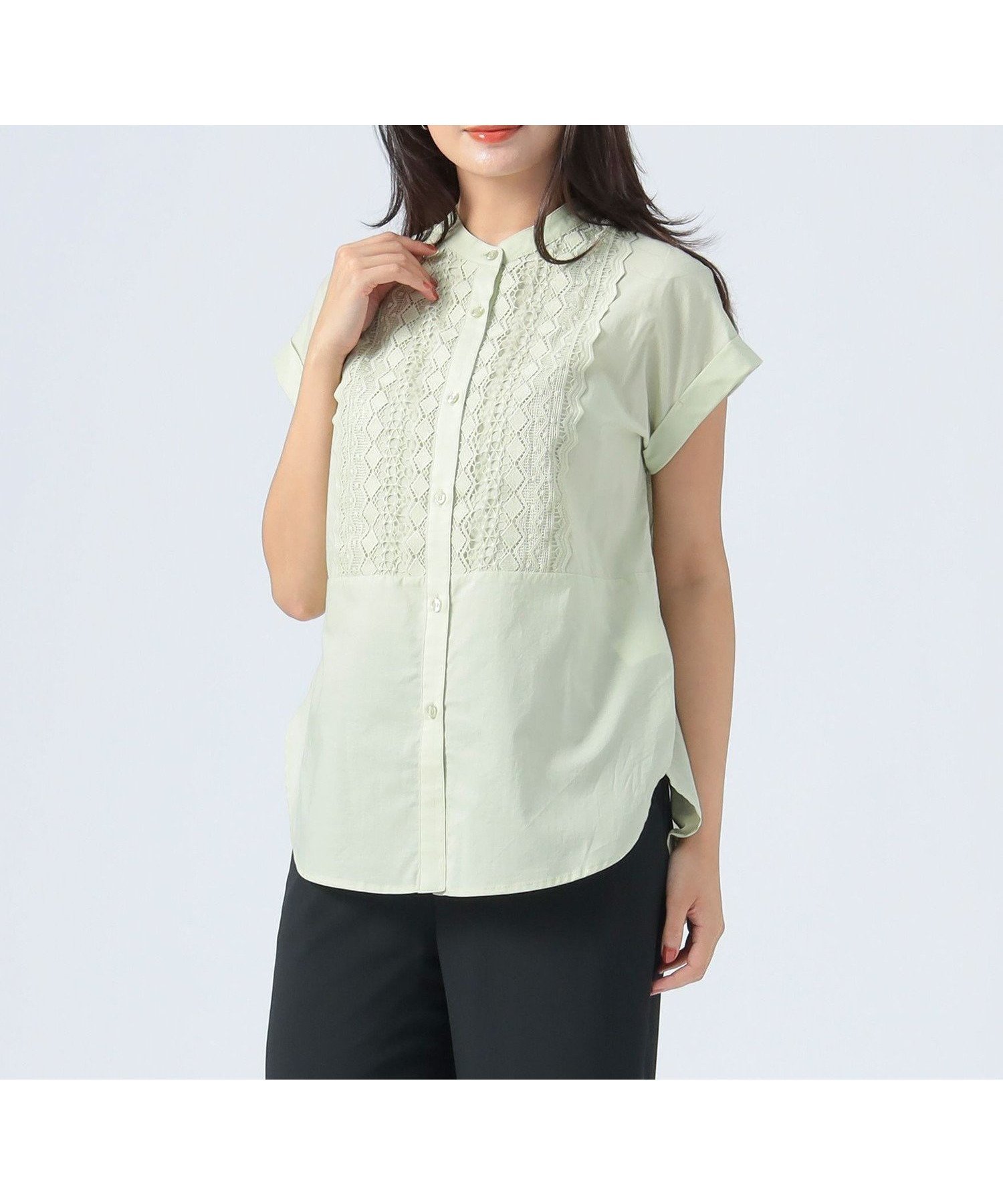 【ビームス ハート/BEAMS HEART】のレースヨーク シャツ インテリア・キッズ・メンズ・レディースファッション・服の通販 founy(ファニー) 　ファッション　Fashion　レディースファッション　Ladies' Fashion Online　トップス・カットソー　Tops/Tshirt　シャツ/ブラウス　Shirts/Blouses　インナー　Inner　ウェーブ　Wave　クラシカル　Classical　スタンド　Stand　デニム　Denim　フレア　Flare　ヨーク　Yoke　レース　Race　おすすめ　Recommend　夏　Summer　エレガント 上品　Elegant　ビジネス 仕事 通勤　Business　LT.GREEN|ID: prp329100004592793 ipo3291000000032608548