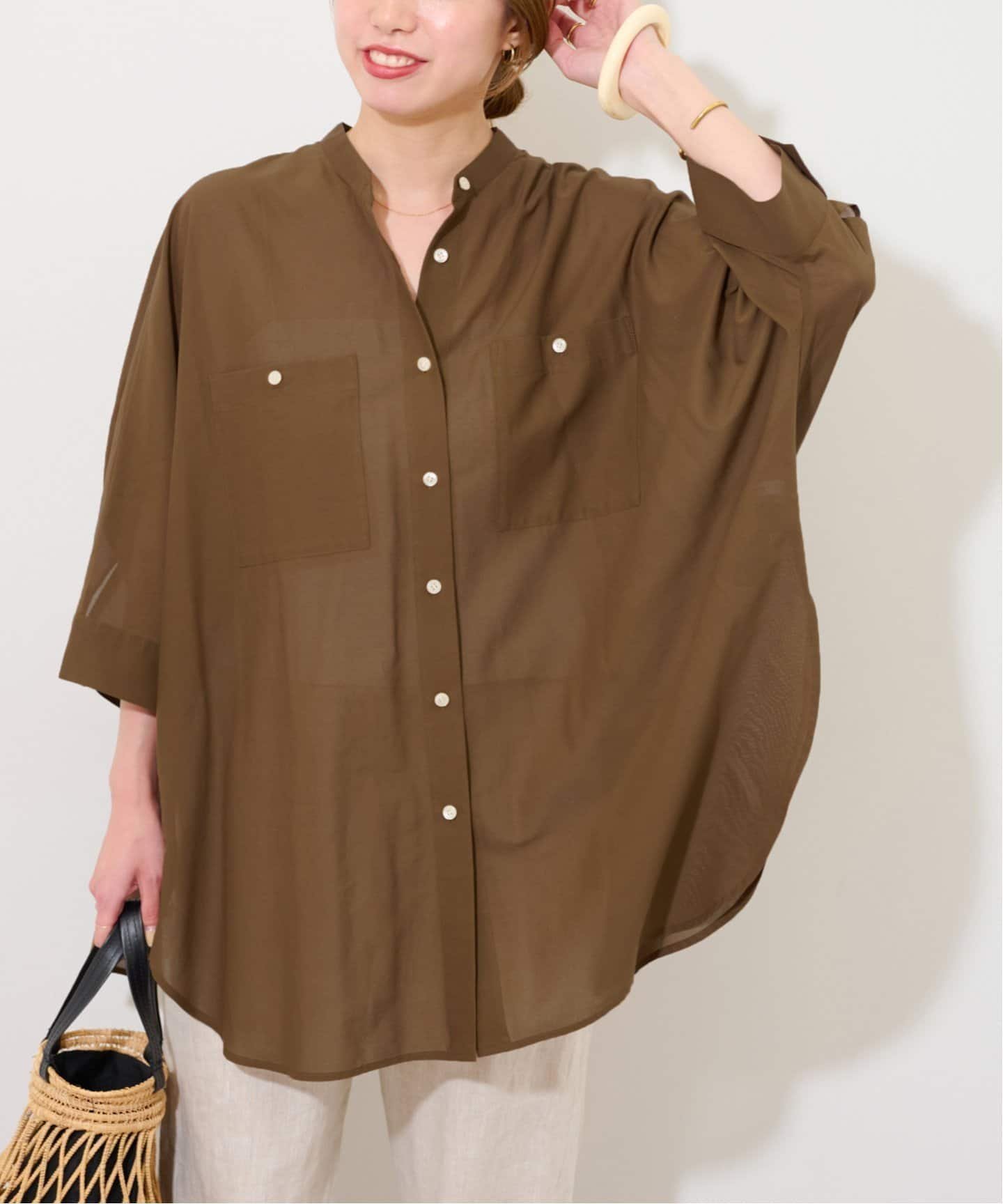 【ジャーナルスタンダード レリューム/JOURNAL STANDARD relume】のナチュラルストレッチドルマンシャツ インテリア・キッズ・メンズ・レディースファッション・服の通販 founy(ファニー) 　ファッション　Fashion　レディースファッション　Fashion for Women　トップス・カットソー　Cut & Sew Tops　シャツ・ブラウス・オフィスカジュアル　Elegant Blouses & Button-Ups　2025年　2025　2025春夏・S/S　Spring/Summer 2025 SS25　ギャザー　Gathered, Ruffled　シアー　Sheer, See-Through　シンプル　Simple, Minimal　ヨーク　Yoke, Yoke Design　ブラウン|ID: prp329100004592807 ipo3291000000033593359
