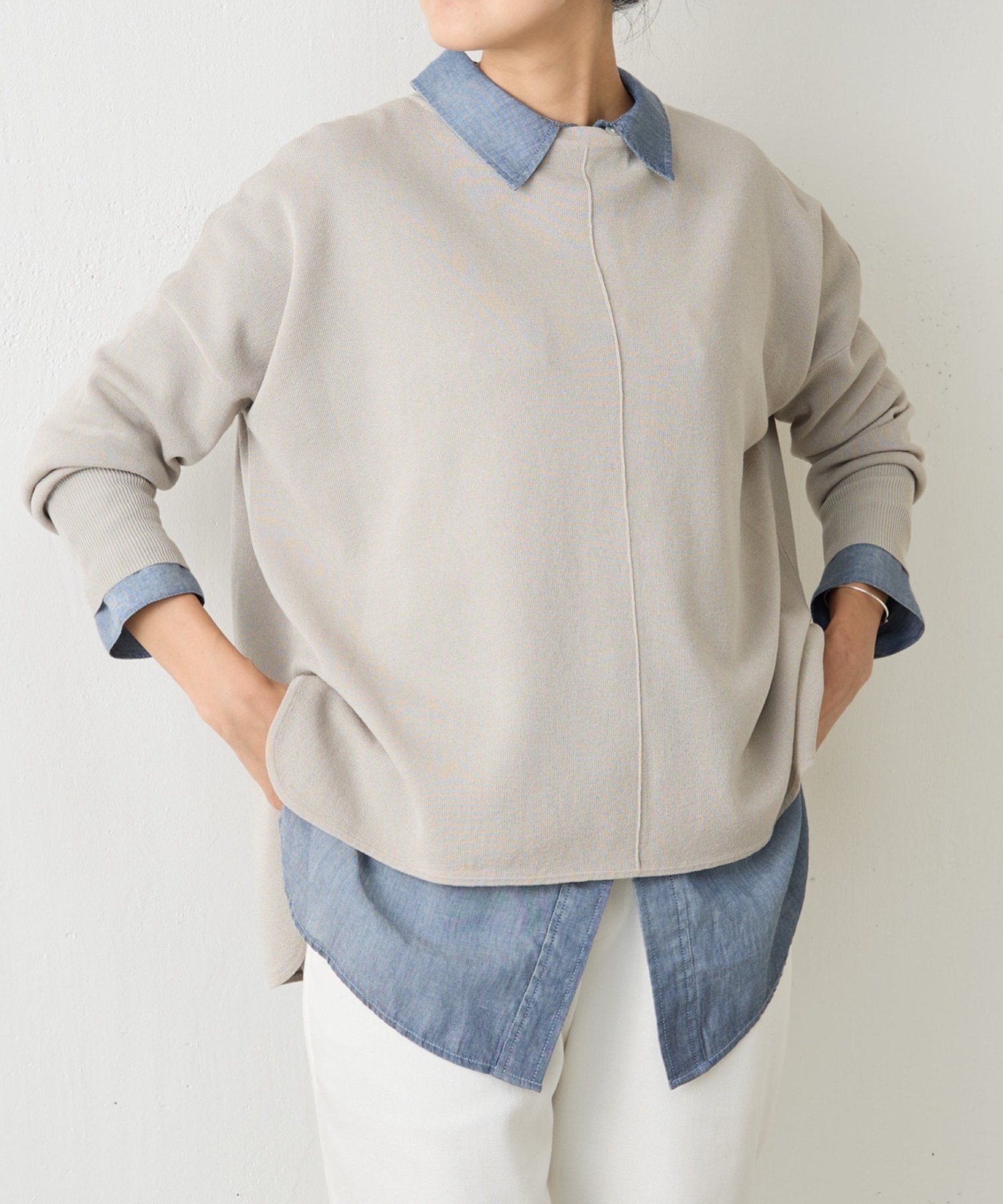 【その他のブランド/Other】のサラットプルオーバー インテリア・キッズ・メンズ・レディースファッション・服の通販 founy(ファニー) 　ファッション　Fashion　レディースファッション　Fashion for Women　トップス・カットソー　Cut & Sew Tops　カジュアルプルオーバー・ニットトップス　Pullovers & Knit Tops / Casual Pullovers　おすすめ　Recommended / Our Picks　アクリル　Acrylic Material　カーディガン　Cardigan, Knitwear　ショルダー　Shoulder, Shoulder Strap　シンプル　Simple, Minimal　デニム　Denim, Jeans Material　ドロップ　Drop Shoulder, Dropped Style　ボトム　Bottoms, Lower Wear　エレガント 上品　Elegant　ライトグレー|ID: prp329100004592887 ipo3291000000032750040