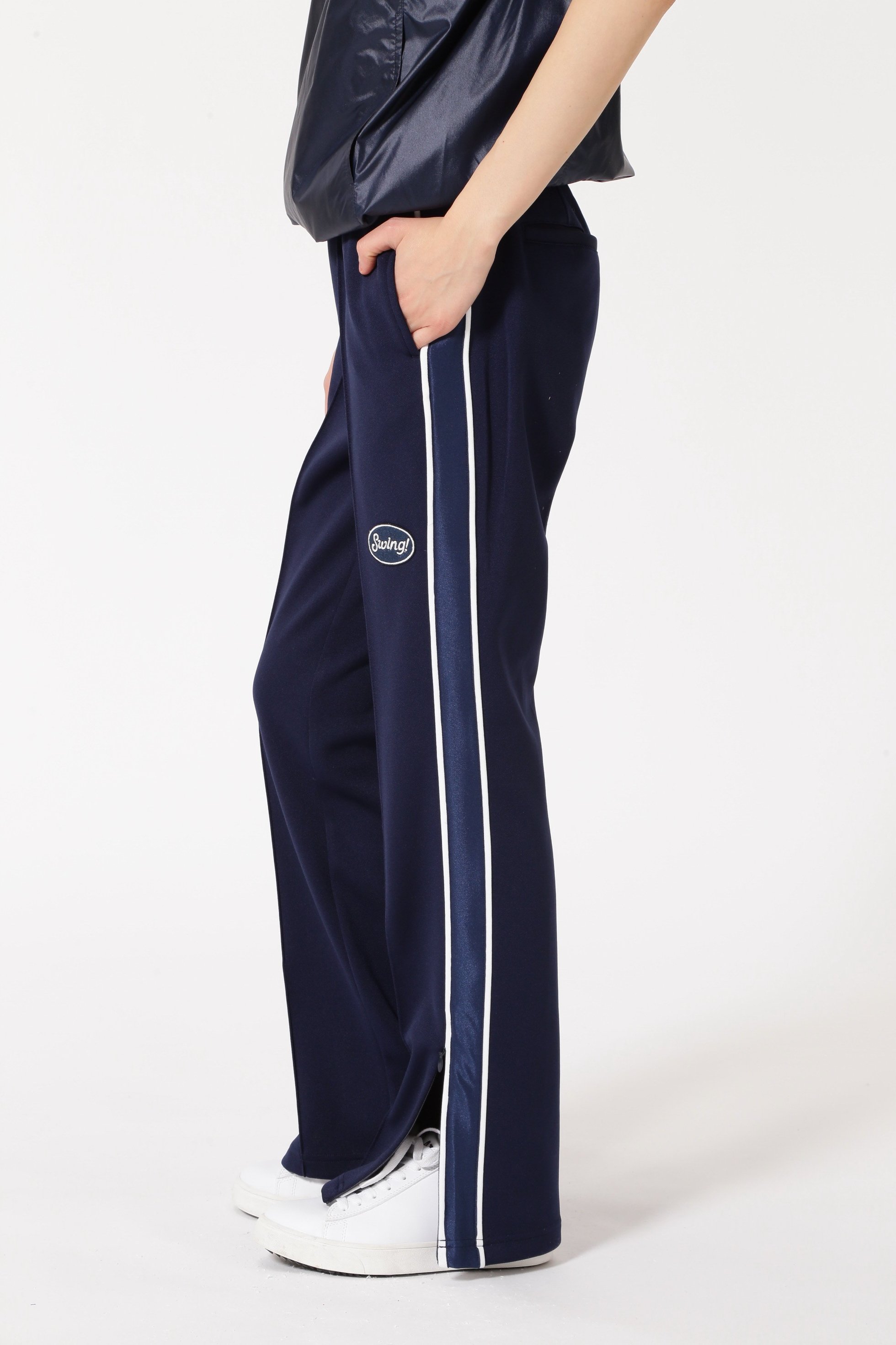 【ジャックバニー/Jack Bunny】のダブル変形天竺トラックパンツ インテリア・キッズ・メンズ・レディースファッション・服の通販 founy(ファニー) 　ファッション　Fashion　レディースファッション　Ladies' Fashion Online　パンツ　Pants　おすすめ　Recommend　アウトドア　Outdoor　カットソー　Cut And Sew　ゴルフ　Golf　ダブル　Double　トレンド　Trend　リラックス　Relax　ワイド　Wide　ネイビー|ID: prp329100004592987 ipo3291000000032611015