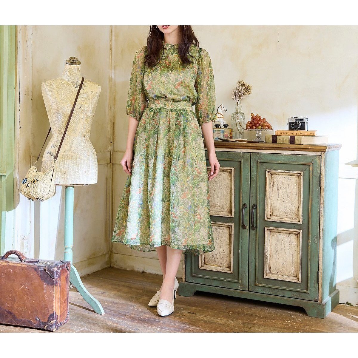 【ローズティアラ/Rose Tiara】の【22fabric】ボタニカルフラワー/ フィッシュテールスカート インテリア・キッズ・メンズ・レディースファッション・服の通販 founy(ファニー) 　ファッション　Fashion　レディースファッション　Ladies' Fashion Online　スカート　Skirt　エアリー　Airy　スマート　Smart　フレア　Flare　プリント　Print　リラックス　Relax　エレガント 上品　Elegant　グリーン|ID: prp329100004593063 ipo3291000000032612151