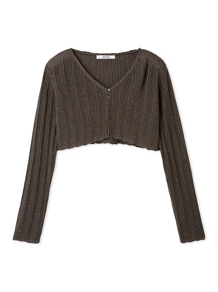 【スナイデル/SNIDEL】のリブシアーカーディガン インテリア・キッズ・メンズ・レディースファッション・服の通販 founy(ファニー) 　ファッション　Fashion　レディースファッション　Ladies' Fashion Online　トップス・カットソー　Tops/Tshirt　カーディガン　Cardigans　ウェーブ　Wave　カーディガン　Cardigan　ショート　Short　ストレート　Straight　スパンコール　Sequins　デコルテ　Decolletage　トレンド　Trend　ボーダー　Border　ミドル　Middle　リュクス　Luxe　おすすめ　Recommend　BRW[058]|ID: prp329100004593666 ipo3291000000032619525