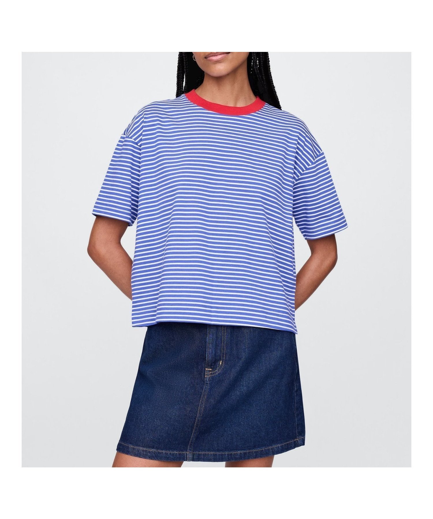 【ギャップ/GAP】のヘビーウェイト オーガニックコットン GAPロゴTシャツ インテリア・キッズ・メンズ・レディースファッション・服の通販 founy(ファニー) 　ファッション　Fashion　レディースファッション　Ladies' Fashion Online　トップス・カットソー　Tops/Tshirt　シャツ/ブラウス　Shirts/Blouses　ロング / Tシャツ　T-Shirts　おすすめ　Recommend　ダウン　Down　フィット　Fit　フロント　Front　BLUE_STRIPE|ID: prp329100004593728 ipo3291000000032622669