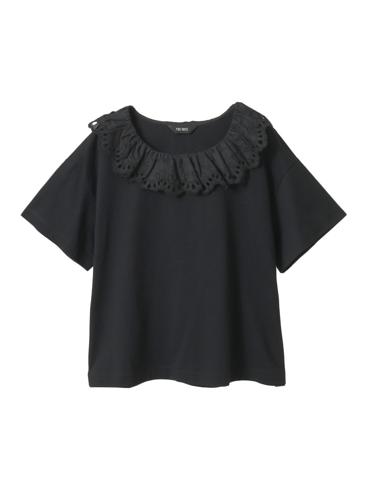 【ピンクハウス/PINK HOUSE】のコットンレース使いカットソー インテリア・キッズ・メンズ・レディースファッション・服の通販 founy(ファニー) 　ファッション　Fashion　レディースファッション　Fashion for Women　トップス・カットソー　Cut & Sew Tops　カットソー・ベーシックTシャツ　Cut-and-Sewn Tops / Stretch Tees & Basics　カットソー　Cut and Sewn Top　スカラップ　Scallop, Scalloped Edge　ボーダー　Border, Stripe　レース　Lace, Lace Fabric　夏　Summer　無地　Plain, Solid Color　クロ無地|ID: prp329100004593734 ipo3291000000032752916