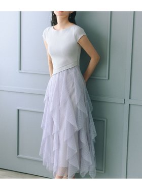 【セルフォード/CELFORD】 ラッフルスカートニットドッキングワンピ人気、トレンドファッション・服の通販 founy(ファニー) ファッション Fashion レディースファッション Ladies' Fashion Online スカート Skirt アシンメトリー Asymmetry チェック Check チュール Tulle フィット Fit |ID:prp329100004593750