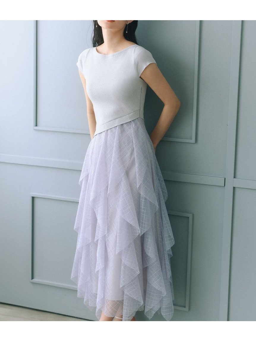 【セルフォード/CELFORD】のラッフルスカートニットドッキングワンピ 人気、トレンドファッション・服の通販 founy(ファニー) 　ファッション　Fashion　レディースファッション　Ladies' Fashion Online　スカート　Skirt　アシンメトリー　Asymmetry　チェック　Check　チュール　Tulle　フィット　Fit　 other-1|ID: prp329100004593750 ipo3291000000032623357