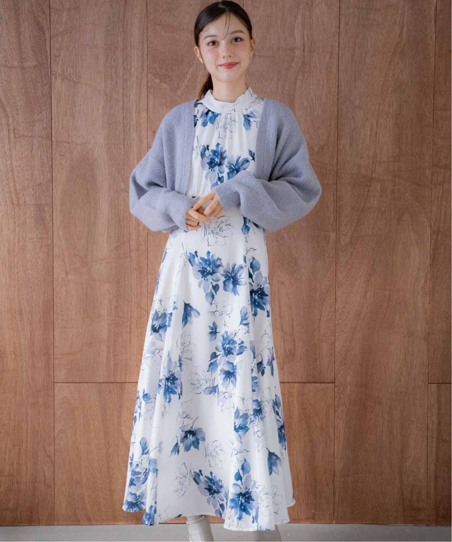 【ノエラ/Noela】のカーデ×ラインフラワーワンピース インテリア・キッズ・メンズ・レディースファッション・服の通販 founy(ファニー) 　ファッション　Fashion　レディースファッション　Ladies' Fashion Online　ワンピース　Dress　フラワー　Flower　ボレロ　Bolero　ポケット　Pocket　切替　Switching　ブルー|ID: prp329100004593769 ipo3291000000032623707