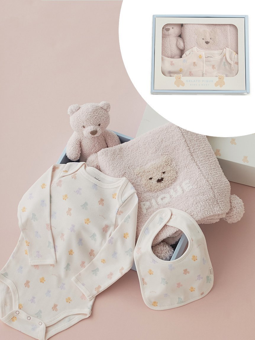 【ジェラート ピケ/gelato pique / KIDS】の【ラッピング済み】【BABY】ベアブランケット ぬいぐるみ ボディースーツ スタイ4点セット ギフトBOX インテリア・キッズ・メンズ・レディースファッション・服の通販 founy(ファニー) 　ファッション　Fashion　キッズファッション　Fashion for Kids　ギフト プレゼント　Gift / Present　スーツ　Suit, Formalwear　ブランケット　Blanket, Throw Blanket　PNK[066]|ID: prp329100004593852 ipo3291000000032761102