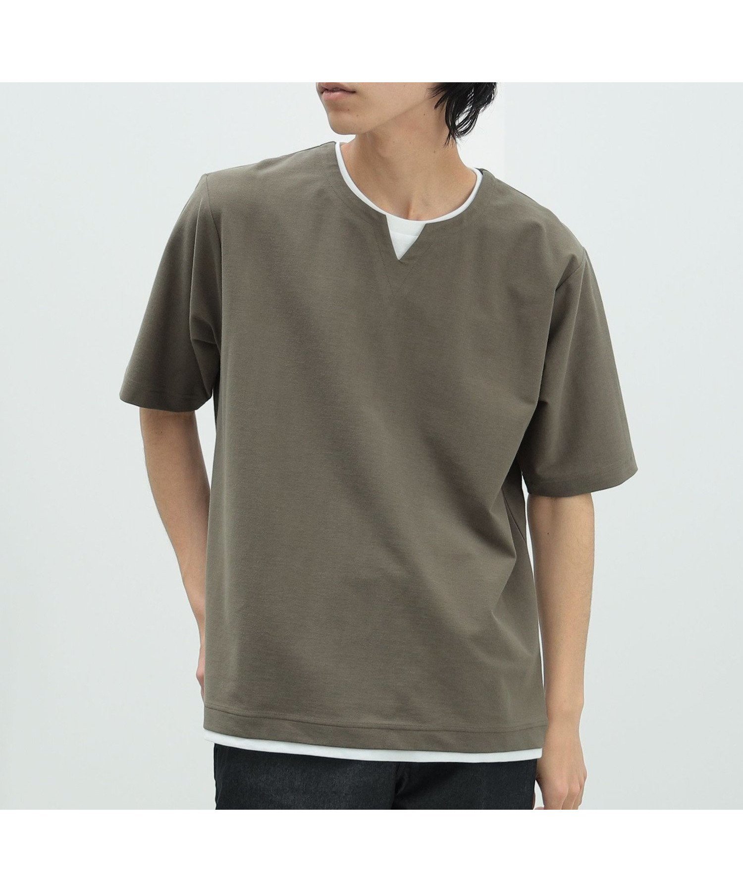 【ビームス ハート/BEAMS HEART】のクールタッチ キーネック レイヤード Tシャツ(接触冷感) インテリア・キッズ・メンズ・レディースファッション・服の通販 founy(ファニー) 　ファッション　Fashion　レディースファッション　Ladies' Fashion Online　トップス・カットソー　Tops/Tshirt　シャツ/ブラウス　Shirts/Blouses　ロング / Tシャツ　T-Shirts　インナー　Inner　シンプル　Simple　ジャケット　Jacket　スラックス　Slacks　デニム　Denim　リラックス　Relax　ルーズ　Loose　おすすめ　Recommend　OLIVE|ID: prp329100004593878 ipo3291000000032625539