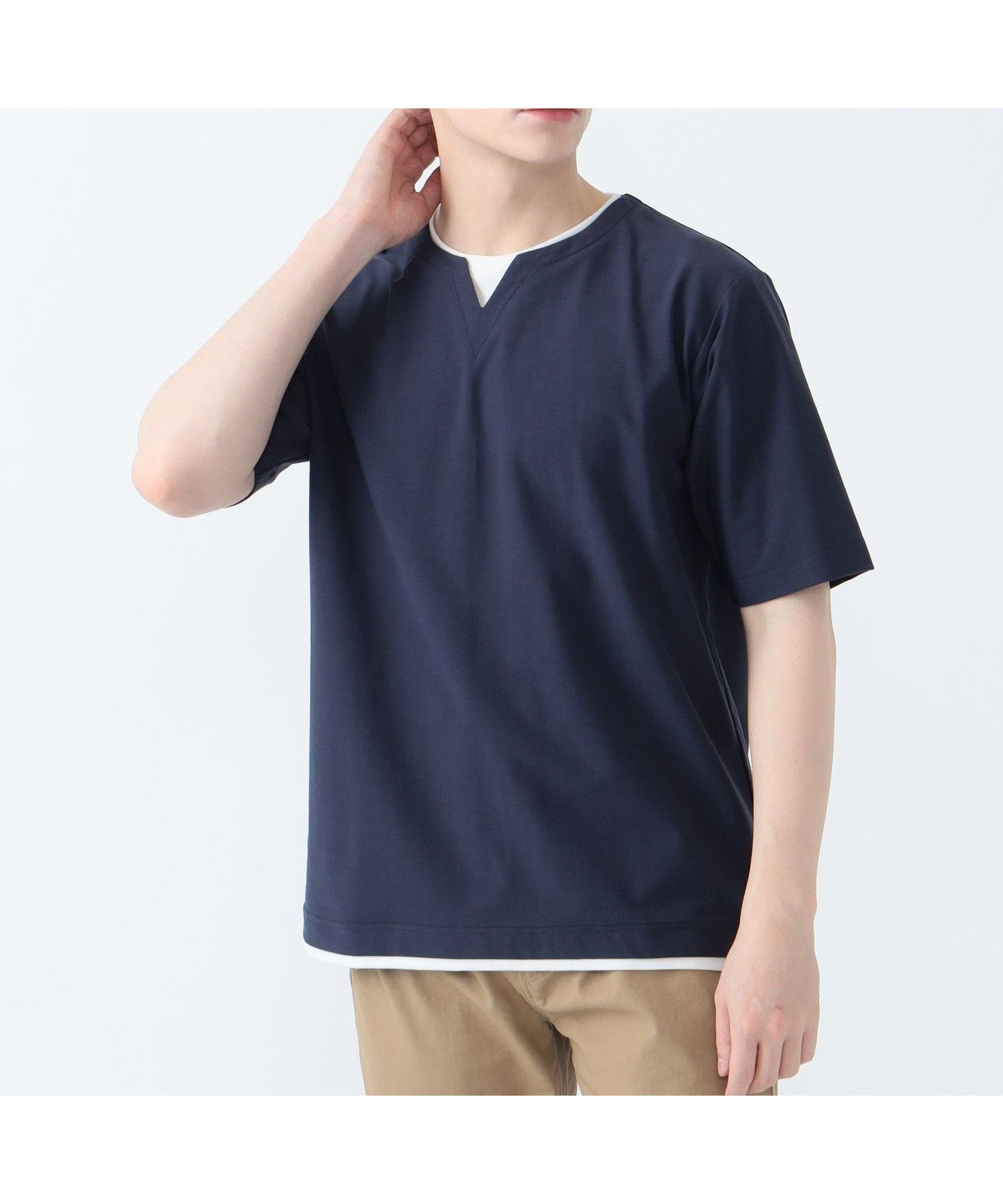 【ビームス ハート/BEAMS HEART】のクールタッチ キーネック レイヤード Tシャツ(接触冷感) インテリア・キッズ・メンズ・レディースファッション・服の通販 founy(ファニー) 　ファッション　Fashion　レディースファッション　Ladies' Fashion Online　トップス・カットソー　Tops/Tshirt　シャツ/ブラウス　Shirts/Blouses　ロング / Tシャツ　T-Shirts　インナー　Inner　シンプル　Simple　ジャケット　Jacket　スラックス　Slacks　デニム　Denim　リラックス　Relax　ルーズ　Loose　おすすめ　Recommend　NAVY|ID: prp329100004593878 ipo3291000000032625542