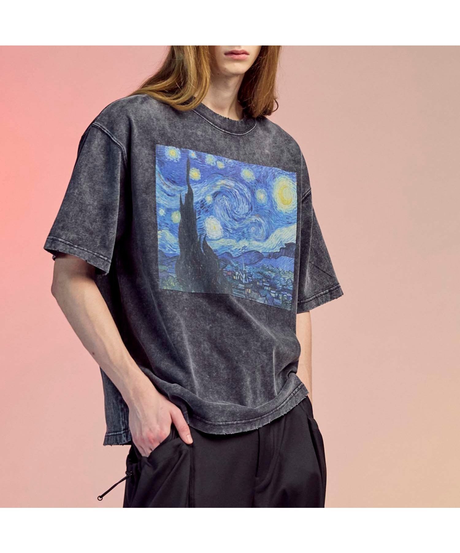 【メゾンスペシャル/MAISON SPECIAL】の【ART SERIES】「Vincent Willem van Gogh」Prime-Over Crew Neck T-Shirt インテリア・キッズ・メンズ・レディースファッション・服の通販 founy(ファニー) 　ファッション　Fashion　レディースファッション　Ladies' Fashion Online　トップス・カットソー　Tops/Tshirt　シャツ/ブラウス　Shirts/Blouses　ロング / Tシャツ　T-Shirts　インナー　Inner　ショルダー　Shoulder　ドロップ　Drop　フランス　France　フロント　Front　プリント　Print　ユーズド　Used　リアル　Real　ワーク　Work　D.BLK|ID: prp329100004593895 ipo3291000000032625916