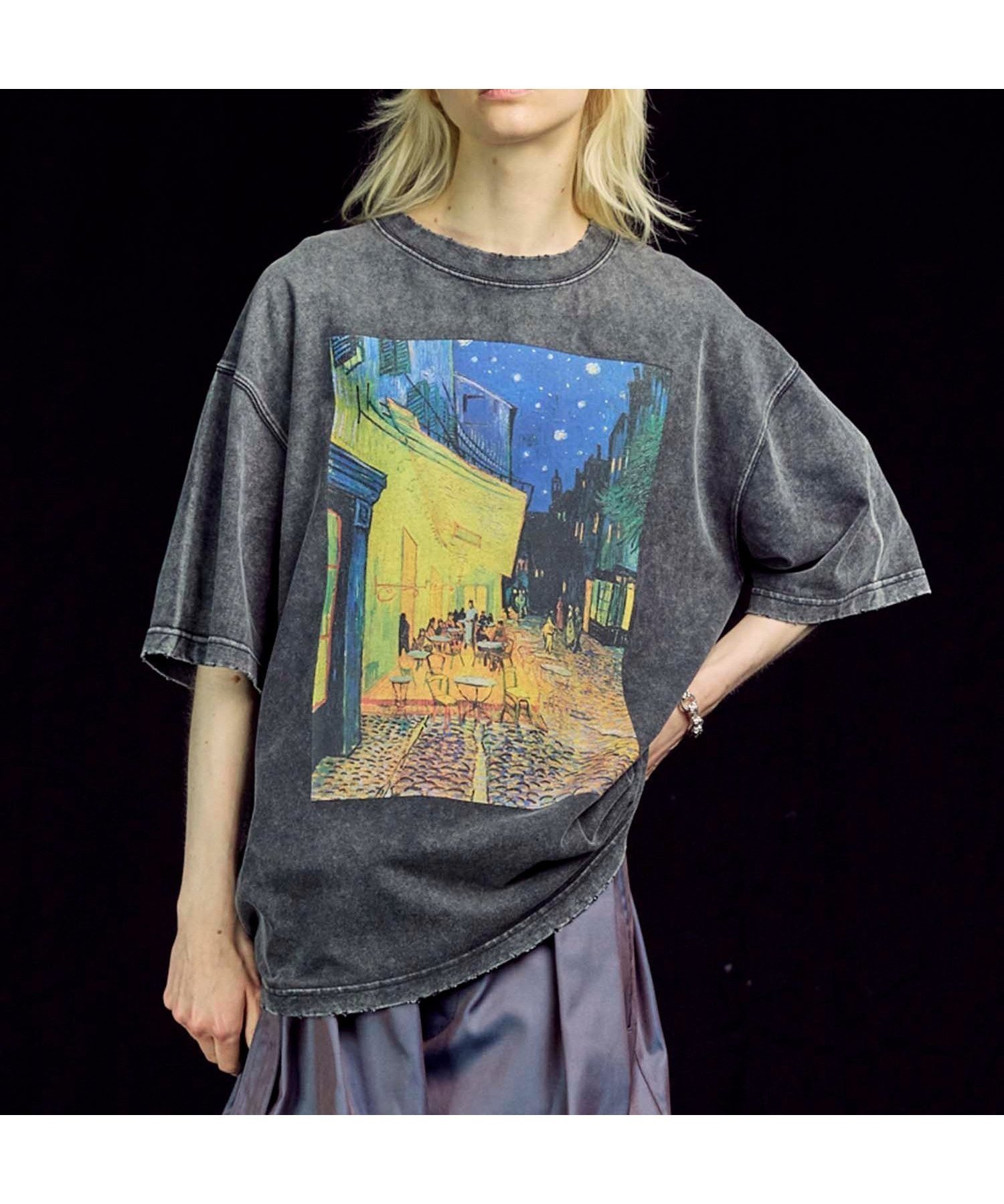 【メゾンスペシャル/MAISON SPECIAL】の【ART SERIES】「Vincent Willem van Gogh」Prime-Over Crew Neck T-Shirt インテリア・キッズ・メンズ・レディースファッション・服の通販 founy(ファニー) 　ファッション　Fashion　レディースファッション　Ladies' Fashion Online　トップス・カットソー　Tops/Tshirt　シャツ/ブラウス　Shirts/Blouses　ロング / Tシャツ　T-Shirts　インナー　Inner　ショルダー　Shoulder　ドロップ　Drop　フランス　France　フロント　Front　プリント　Print　ユーズド　Used　リアル　Real　ワーク　Work　BLK|ID: prp329100004593895 ipo3291000000032625917