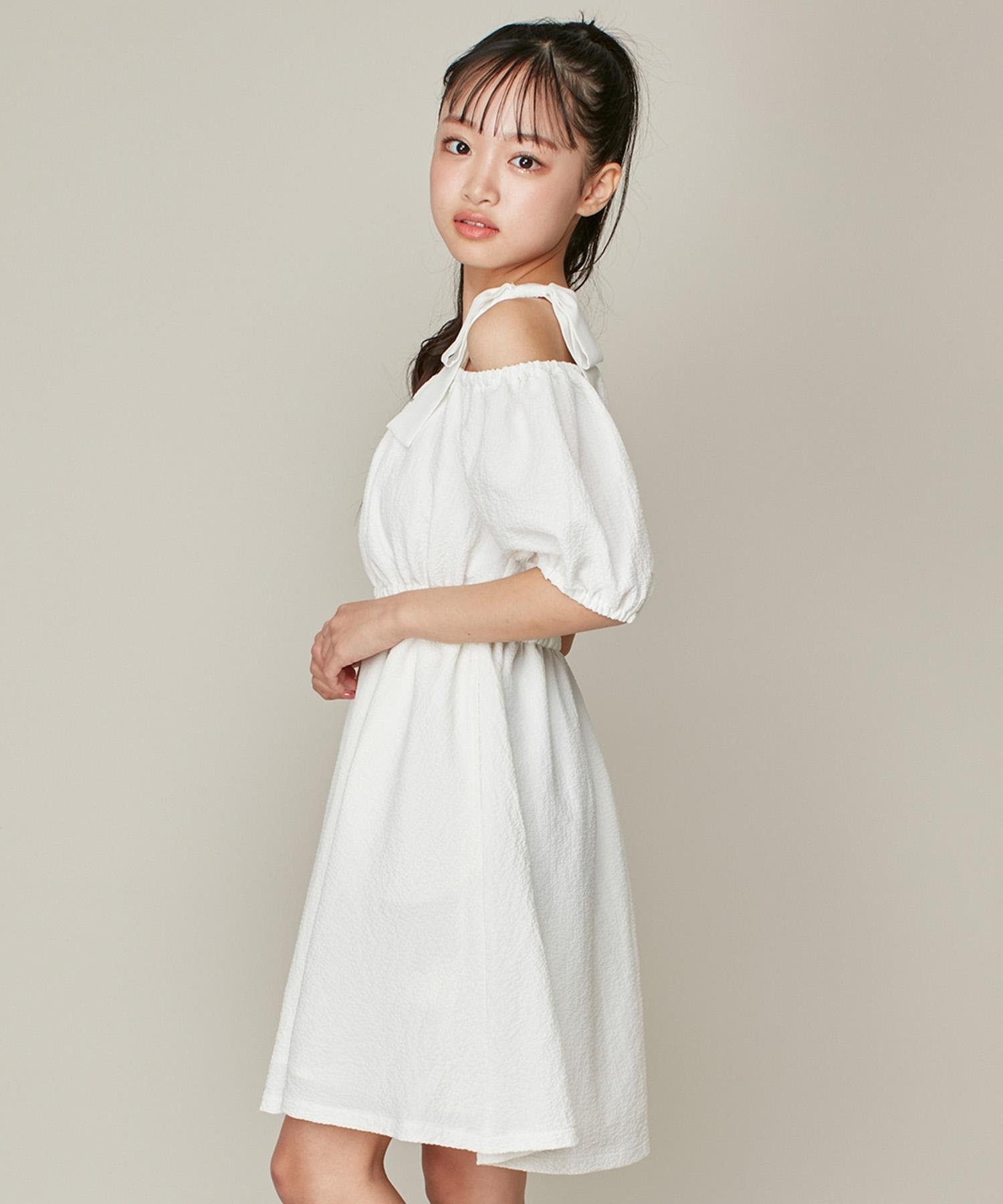 【その他のブランド/Other】のオフショルダーリボンフレアワンピース インテリア・キッズ・メンズ・レディースファッション・服の通販 founy(ファニー) 　ファッション　Fashion　キッズファッション　Fashion for Kids　ワンピース　Dresses　おすすめ　Recommended / Our Picks　イエロー　Yellow　ショルダー　Shoulder, Shoulder Strap　デコルテ　Décolleté, Neckline　モノトーン　Monotone, Black and White　リボン　Ribbon, Bow　夏　Summer　オフホワイト|ID: prp329100004593907 ipo3291000000033470612