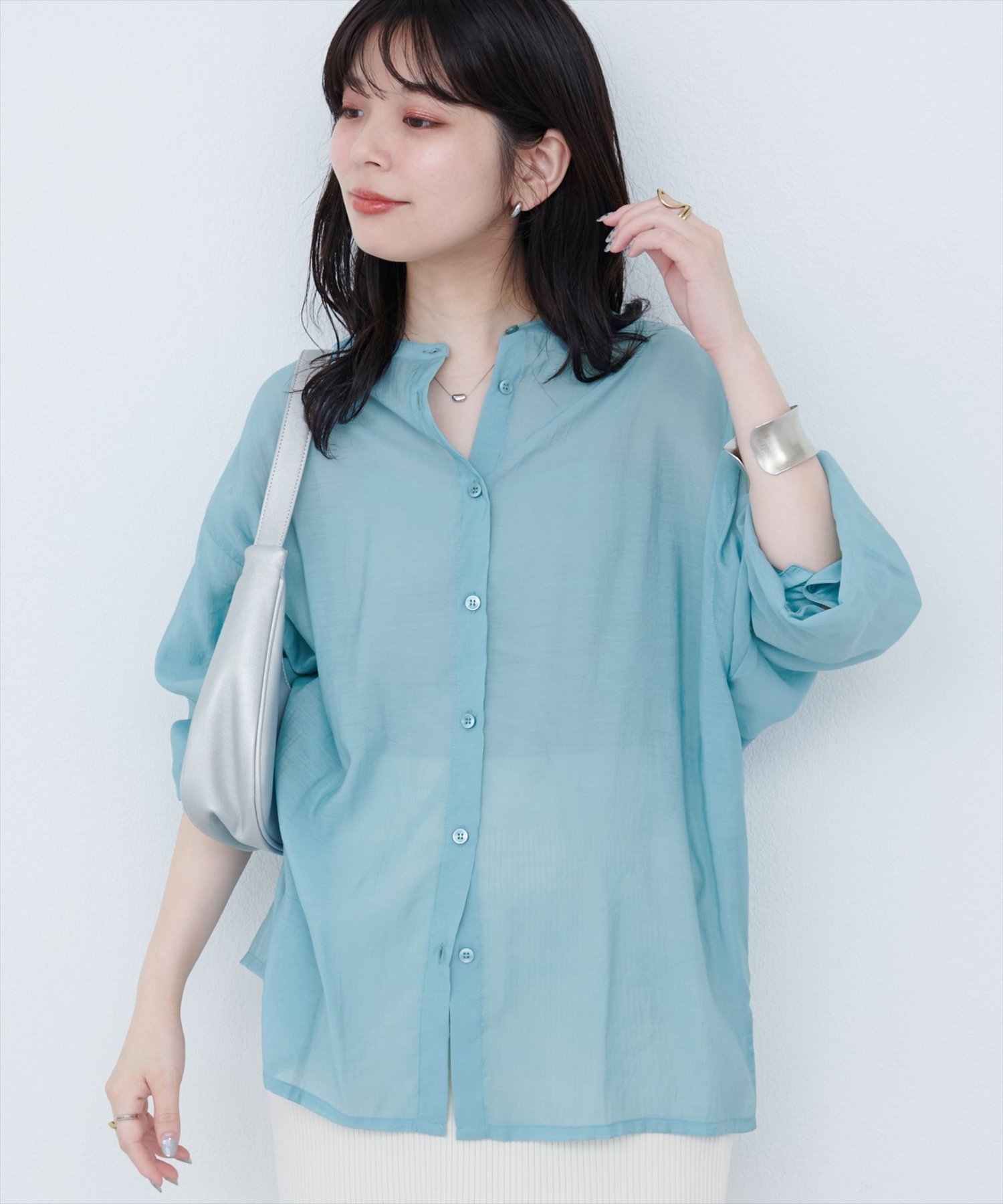 【ナチュラルクチュール/natural couture】の【WEB限定】バンドカラーサイドスリットシアーシャツ インテリア・キッズ・メンズ・レディースファッション・服の通販 founy(ファニー) 　ファッション　Fashion　レディースファッション　Ladies' Fashion Online　トップス・カットソー　Tops/Tshirt　シャツ/ブラウス　Shirts/Blouses　2025年　2025　2025-2026秋冬・A/W　Aw/Autumn/Winter/Fw/Fall/2025-2026　おすすめ　Recommend　エアリー　Airy　キャミソール　Camisole　タンク　Tank　デニム　Denim　フェミニン　Feminine　ポケット　Pocket　リラックス　Relax　エレガント 上品　Elegant　ブルー|ID: prp329100004593918 ipo3291000000032626575