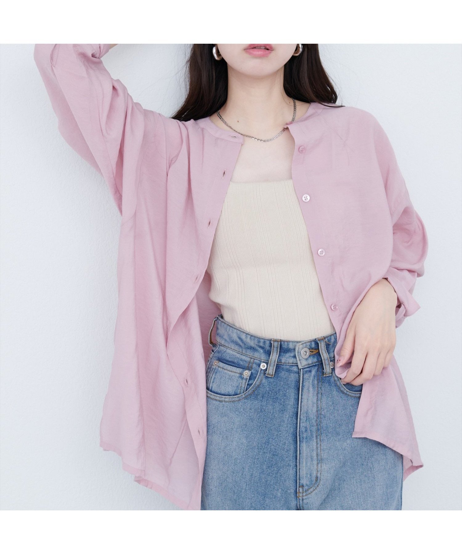 【ナチュラルクチュール/natural couture】の【WEB限定】バンドカラーサイドスリットシアーシャツ インテリア・キッズ・メンズ・レディースファッション・服の通販 founy(ファニー) 　ファッション　Fashion　レディースファッション　Ladies' Fashion Online　トップス・カットソー　Tops/Tshirt　シャツ/ブラウス　Shirts/Blouses　2025年　2025　2025-2026秋冬・A/W　Aw/Autumn/Winter/Fw/Fall/2025-2026　おすすめ　Recommend　エアリー　Airy　キャミソール　Camisole　タンク　Tank　デニム　Denim　フェミニン　Feminine　ポケット　Pocket　リラックス　Relax　エレガント 上品　Elegant　ピンク|ID: prp329100004593918 ipo3291000000032626579