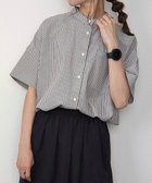【ジュノア/JUNOAH】の半袖バンドカラーストライプオーバーシャツ グレー|ID: prp329100004593975 ipo3291000000032627447