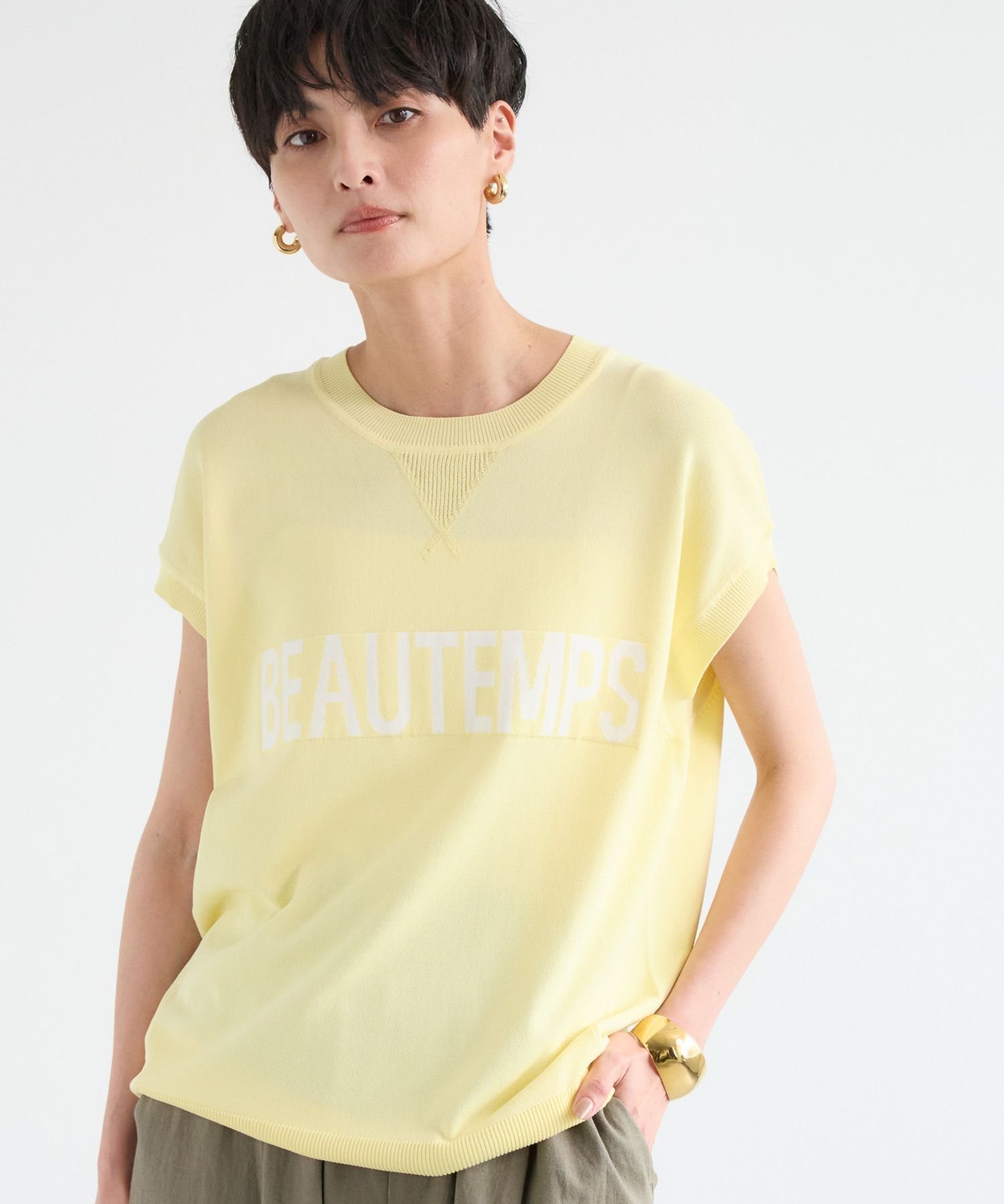 【バンヤードストーム/BARNYARDSTORM】のジャガードロゴニット インテリア・キッズ・メンズ・レディースファッション・服の通販 founy(ファニー) 　ファッション　Fashion　レディースファッション　Fashion for Women　トップス・カットソー　Cut & Sew Tops　ニット　Knit Tops & Sweaters　シンプル　Simple, Minimal　スポーティ　Sporty, Casual Athletic　ベスト　Vest, Waistcoat　ラウンド　Round, Round Neck　リネン　Linen, Linen Fabric　リラックス　Relax, Relaxed Fit　イエロー|ID: prp329100004593992 ipo3291000000032764081