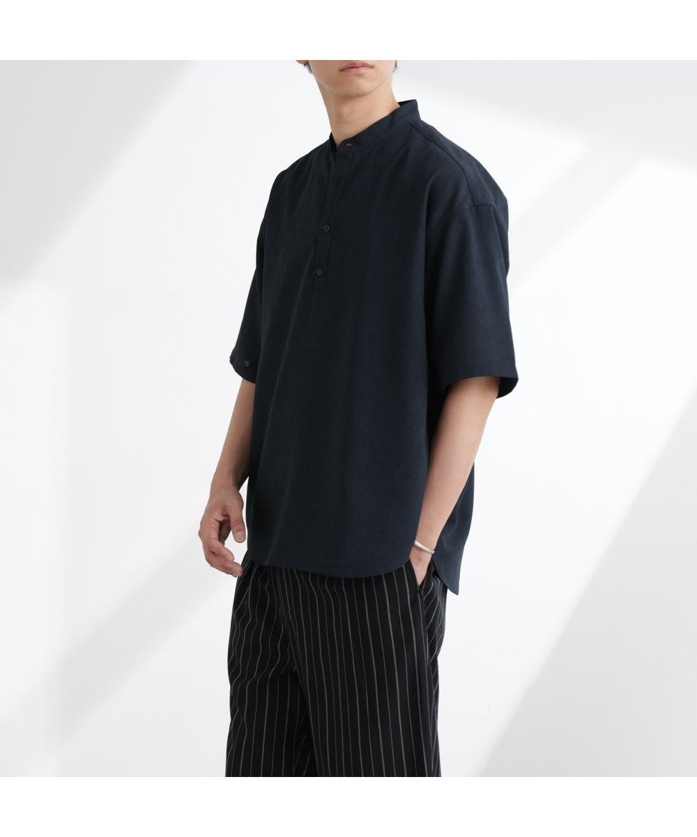 【ナノ ユニバース/nano universe / MEN】のテックリネンバンドカラープルオーバーシャツ 半袖 インテリア・キッズ・メンズ・レディースファッション・服の通販 founy(ファニー) 　ファッション　Fashion　メンズファッション　Men's Style Online　トップス・カットソー　Tops/Tshirt/Men　シャツ　Shirts　スタンダード　Standard　スラックス　Slacks　定番　Standard　半袖　Short Sleeve　リネン　Linen　ワイド　Wide　おすすめ　Recommend　2025年　2025　2025春夏・S/S　Ss,Spring/Summer,2025　ネイビー|ID: prp329100004594010 ipo3291000000032627989