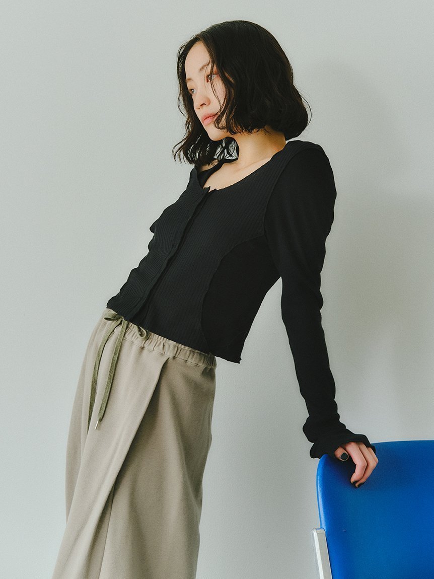 【スタイリング/styling】の【セットアイテム対応】メローカットカーディガン インテリア・キッズ・メンズ・レディースファッション・服の通販 founy(ファニー) 　ファッション　Fashion　レディースファッション　Ladies' Fashion Online　トップス・カットソー　Tops/Tshirt　カーディガン　Cardigans　カーディガン　Cardigan　ショート　Short　ドレープ　Drape　フィット　Fit　BLK[009]|ID: prp329100004594018 ipo3291000000032628110