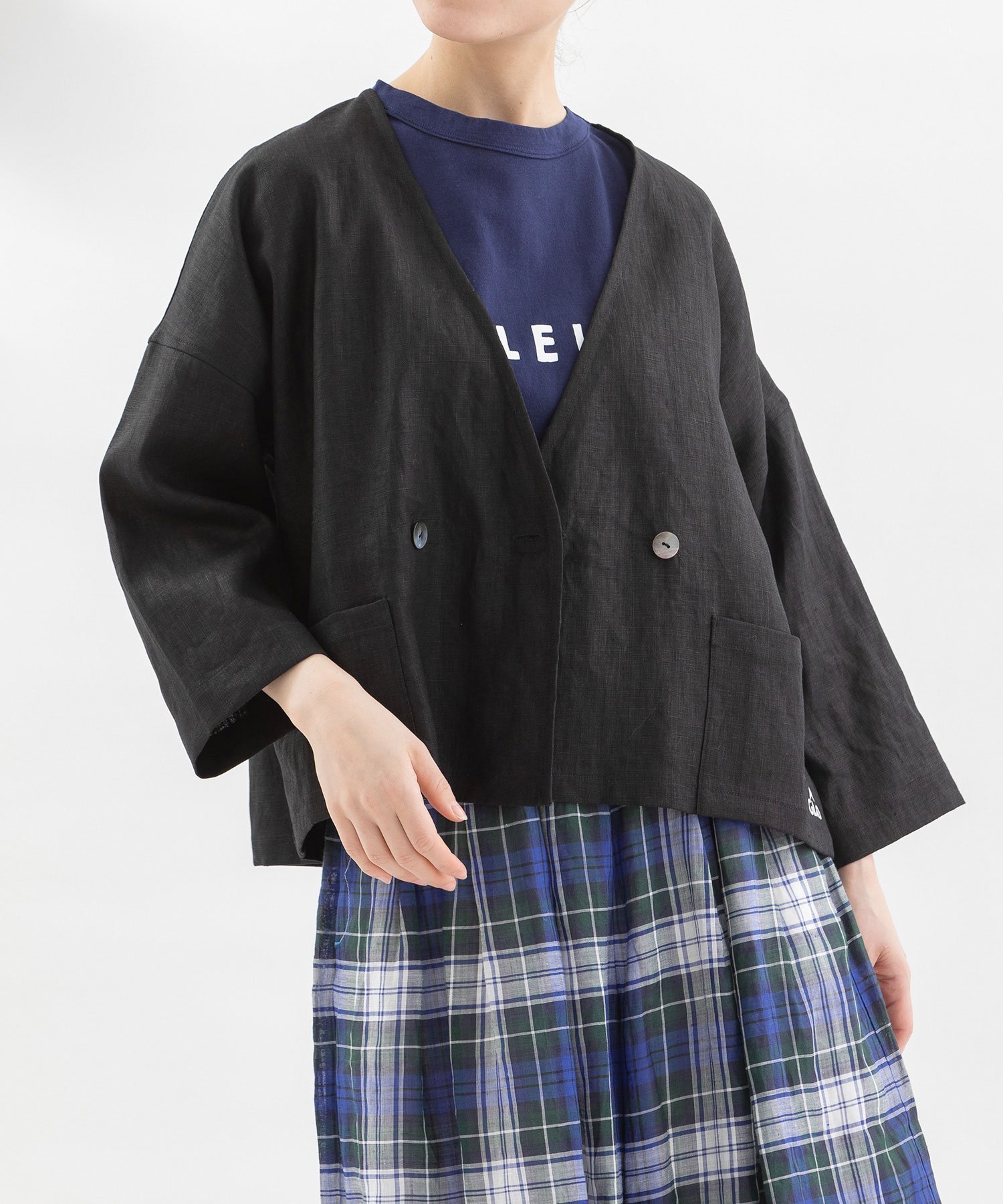 【プードゥドゥ/POU DOU DOU】のCielリネンノーカラーカーデジャケット インテリア・キッズ・メンズ・レディースファッション・服の通販 founy(ファニー) 　ファッション　Fashion　レディースファッション　Ladies' Fashion Online　アウター　Coat Outerwear　ジャケット　Jackets　カーディガン　Cardigan　シンプル　Simple　ジャケット　Jacket　スマート　Smart　パターン　Pattern　フォルム　Form　プリント　Print　ポケット　Pocket　リネン　Linen　リラックス　Relax　ブラック|ID: prp329100004594051 ipo3291000000032628734
