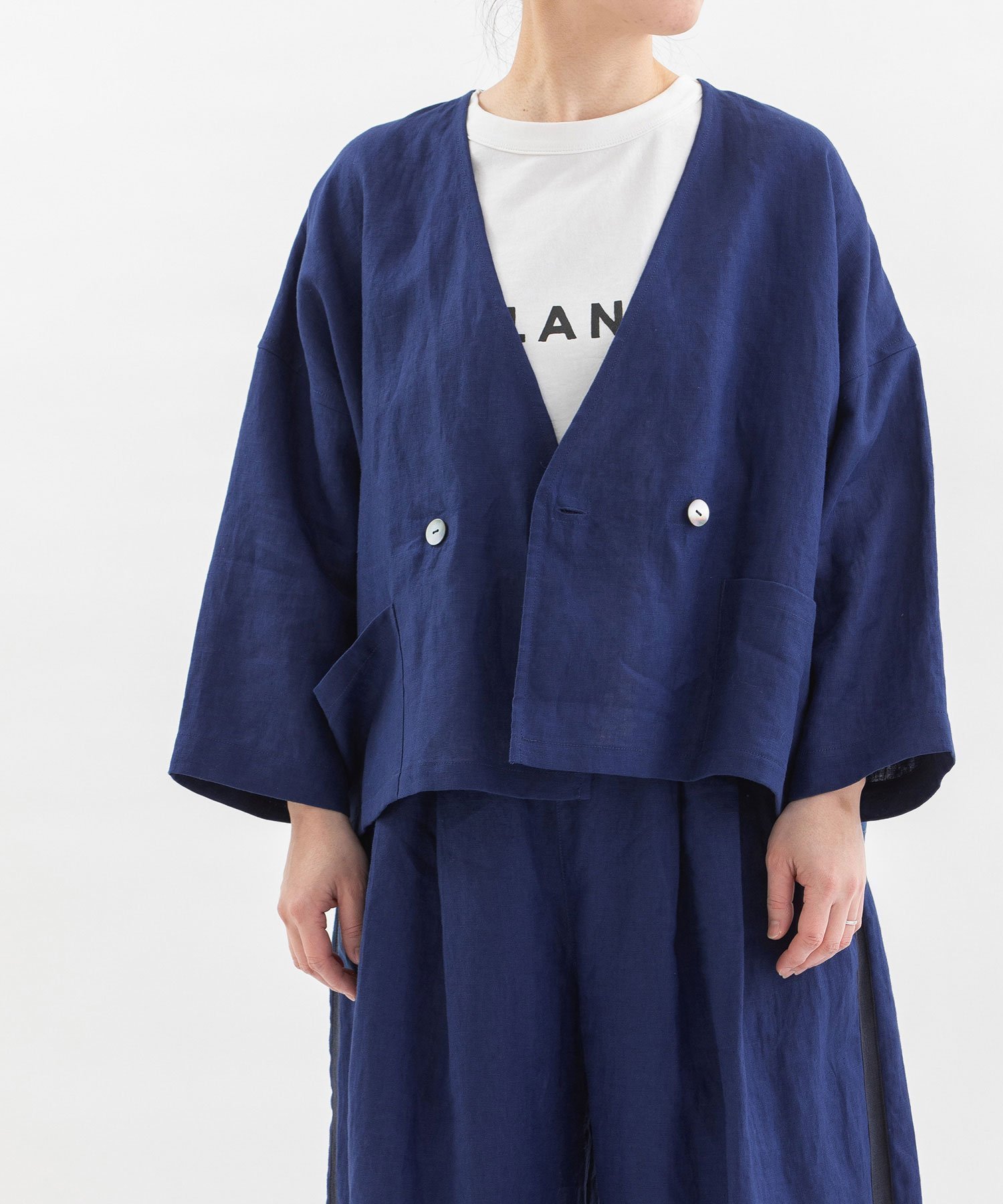 【プードゥドゥ/POU DOU DOU】のCielリネンノーカラーカーデジャケット インテリア・キッズ・メンズ・レディースファッション・服の通販 founy(ファニー) 　ファッション　Fashion　レディースファッション　Ladies' Fashion Online　アウター　Coat Outerwear　ジャケット　Jackets　カーディガン　Cardigan　シンプル　Simple　ジャケット　Jacket　スマート　Smart　パターン　Pattern　フォルム　Form　プリント　Print　ポケット　Pocket　リネン　Linen　リラックス　Relax　ダークブルー|ID: prp329100004594051 ipo3291000000032628735