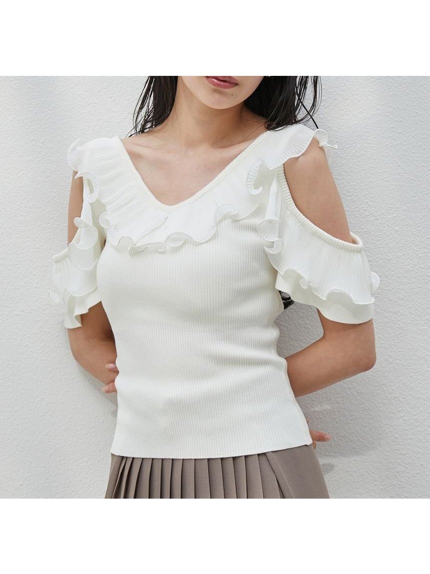 【スナイデル/SNIDEL】のフリルプリーツニットプルオーバー 人気、トレンドファッション・服の通販 founy(ファニー) 　ファッション　Fashion　レディースファッション　Ladies' Fashion Online　トップス・カットソー　Tops/Tshirt　ニット　Knit Tops　プルオーバー　Pullover　おすすめ　Recommend　ウェーブ　Wave　ストレート　Straight　ドッキング　Docking　フィット　Fit　フリル　Frills　プリーツ　Pleats　人気　Popularity　定番　Standard　 other-1|ID: prp329100004594369 ipo3291000000032636353