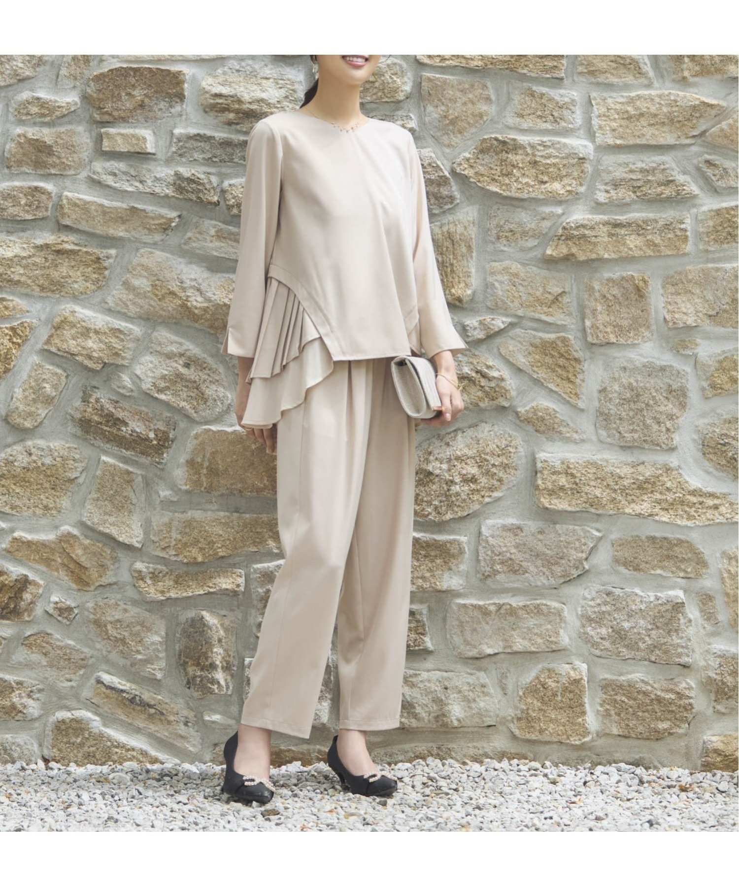 【ドレス/DRESS+】の結婚式 パンツドレス セットアップ パーティー プリーツ インテリア・キッズ・メンズ・レディースファッション・服の通販 founy(ファニー) 　ファッション　Fashion　レディースファッション　Ladies' Fashion Online　セットアップ　Setup　パンツ　Pants　くるぶし　Ankle　シンプル　Simple　セットアップ　Set Up　とろみ　Thickness　ドレス　Dress　プリーツ　Pleats　ベーシック　Basic　レース　Race　ワイド　Wide　セレモニー　Ceremony　入学式　Entrance Ceremony　卒業式　Graduation Ceremony　結婚式　Wedding Ceremony　ベージュ|ID: prp329100004594393 ipo3291000000032637126