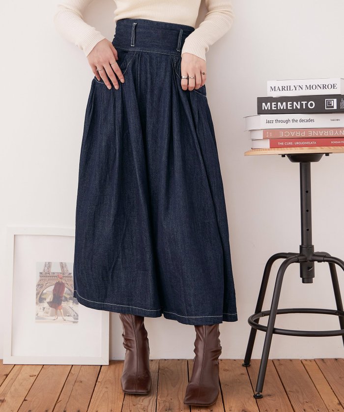 【その他のブランド/Other】の【M-4L】フレアデニムスカート インテリア・キッズ・メンズ・レディースファッション・服の通販 founy(ファニー) https://founy.com/ ファッション Fashion レディースファッション Ladies' Fashion Online スカート Skirt デニムスカート Denim Skirts デニム Denim ロング Long 冬 Winter 夏 Summer 楽ちん Easy |ID: prp329100004594447 ipo3291000000032638065