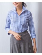 【ナラ カミーチェ/NARACAMICIE】のストレッチランダムストライプスタンドカラー七分袖シャツ 人気、トレンドファッション・服の通販 founy(ファニー) ファッション Fashion レディースファッション Fashion for Women トップス・カットソー Cut & Sew Tops シャツ・ブラウス・オフィスカジュアル Elegant Blouses & Button-Ups ジャケット Jacket, Outerwear スタンド Stand Collar, Upright Stand ストライプ Stripe, Striped Pattern ストレッチ Stretch, Stretchy Fabric ランダム Random, Irregular エレガント 上品 Elegant thumbnail ブルー|ID: prp329100004594461 ipo3291000000033543208