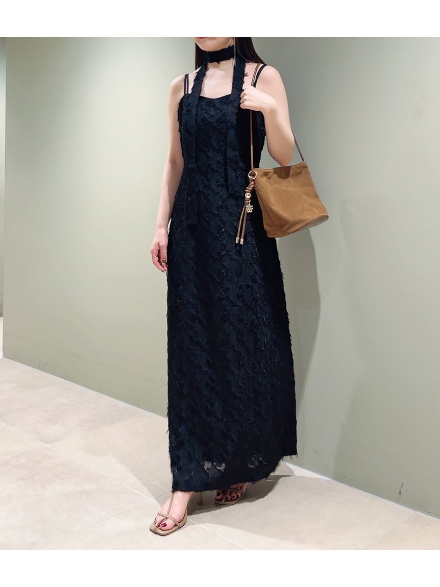 【スナイデル/SNIDEL】のフェザージャガードキャミワンピース インテリア・キッズ・メンズ・レディースファッション・服の通販 founy(ファニー) 　ファッション　Fashion　レディースファッション　Ladies' Fashion Online　ワンピース　Dress　キャミワンピース　No Sleeve Dresses　エアリー　Airy　キャミワンピース　Cami Dress　デコルテ　Decolletage　トレンド　Trend　フェザー　Feather　リュクス　Luxe　エレガント 上品　Elegant　今季　This Season　BLK[009]|ID: prp329100004594463 ipo3291000000032638337