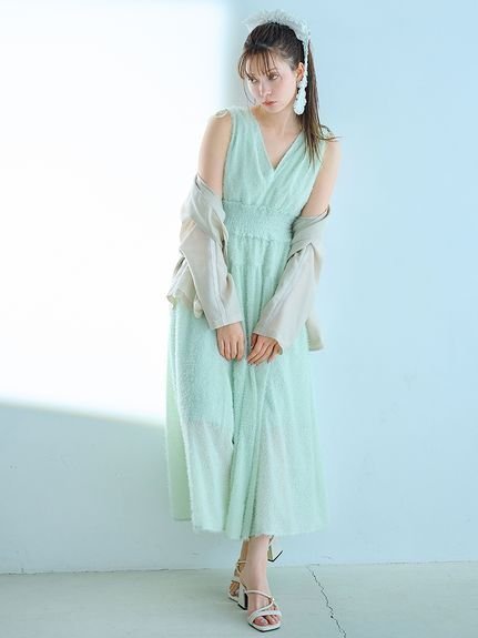 【リリーブラウン/Lily Brown】の【WEB限定00サイズ】フリンジジャガードシャーリングワンピース インテリア・キッズ・メンズ・レディースファッション・服の通販 founy(ファニー) 　ファッション　Fashion　レディースファッション　Ladies' Fashion Online　ワンピース　Dress　MNT[021]|ID: prp329100004594480 ipo3291000000032638703