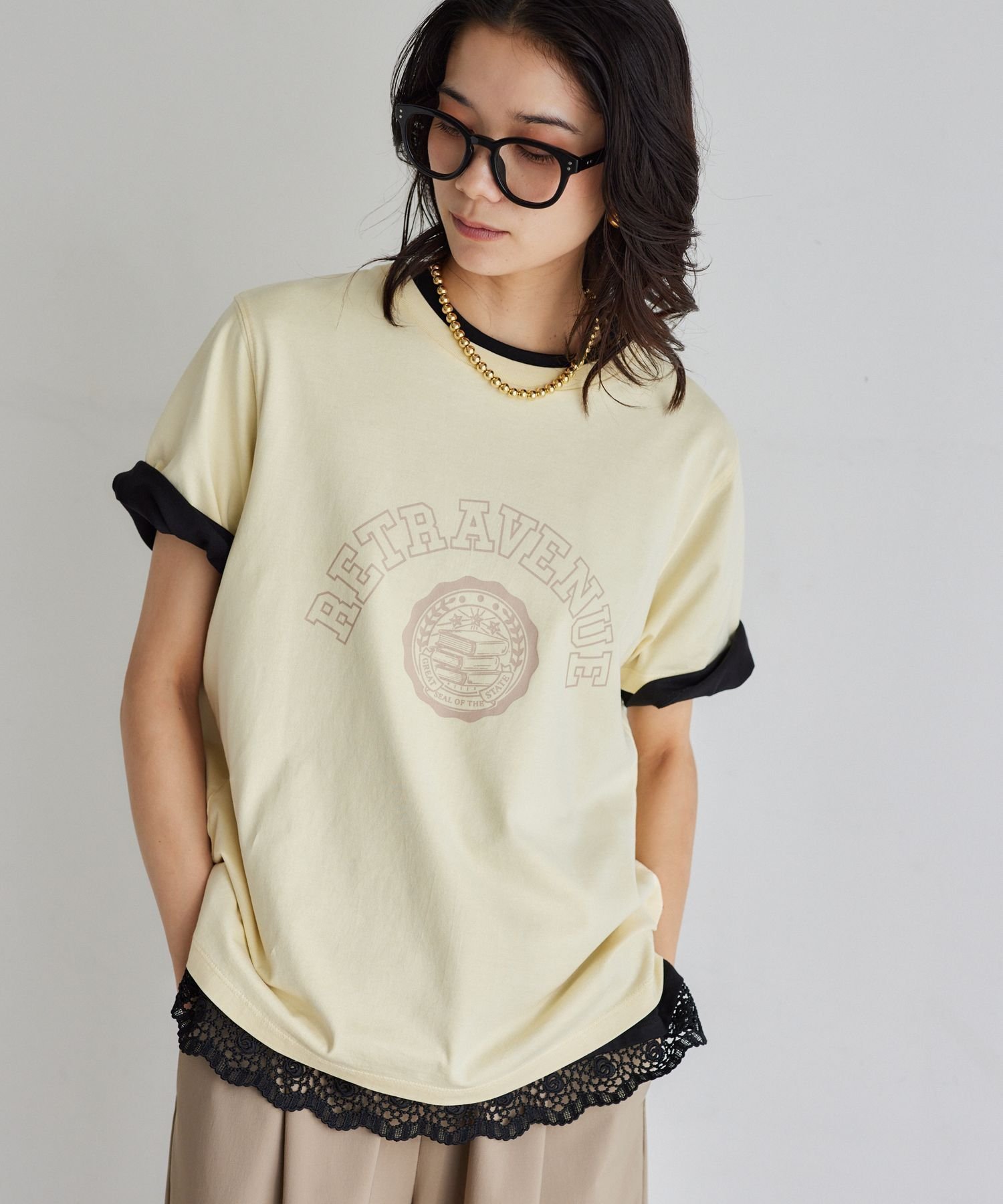 【バンヤードストーム/BARNYARDSTORM】のヴィンテージカレッジT インテリア・キッズ・メンズ・レディースファッション・服の通販 founy(ファニー) 　ファッション　Fashion　レディースファッション　Fashion for Women　ヴィンテージ　Vintage Style　サテン　Satin, Glossy Fabric　ジャケット　Jacket, Outerwear　スマート　Smart, Elegant　トラベル　Travel, Travel Gear　プリント　Print, Printed Pattern　おすすめ　Recommended / Our Picks　夏　Summer　旅行　Travel　イエロー|ID: prp329100004594525 ipo3291000000033636935
