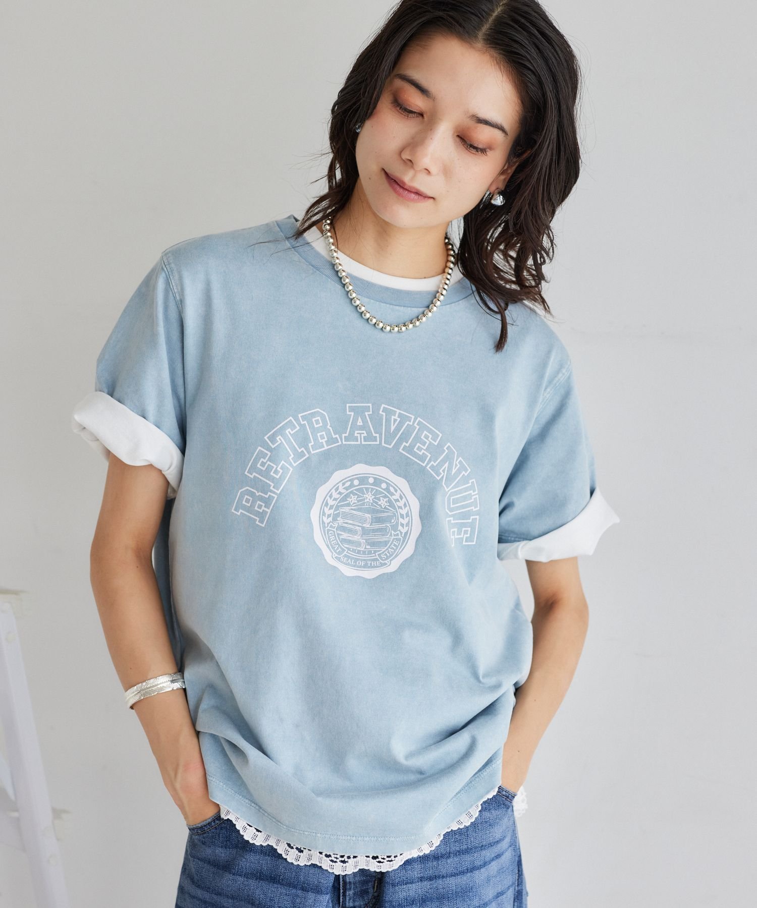 【バンヤードストーム/BARNYARDSTORM】のヴィンテージカレッジT インテリア・キッズ・メンズ・レディースファッション・服の通販 founy(ファニー) 　ファッション　Fashion　レディースファッション　Fashion for Women　ヴィンテージ　Vintage Style　サテン　Satin, Glossy Fabric　ジャケット　Jacket, Outerwear　スマート　Smart, Elegant　トラベル　Travel, Travel Gear　プリント　Print, Printed Pattern　おすすめ　Recommended / Our Picks　夏　Summer　旅行　Travel　ブルー|ID: prp329100004594525 ipo3291000000033636936