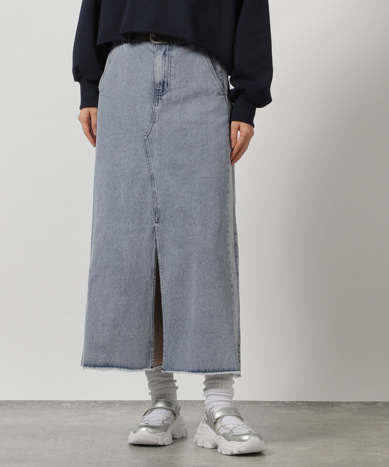 【ラコレ/LAKOLE】のサイドラインデニムスカート インテリア・キッズ・メンズ・レディースファッション・服の通販 founy(ファニー) 　ファッション　Fashion　レディースファッション　Ladies' Fashion Online　スカート　Skirt　デニムスカート　Denim Skirts　スリット　Slit　デニム　Denim　フレア　Flare　フロント　Front　ブリーチ|ID: prp329100004594527 ipo3291000000032639508