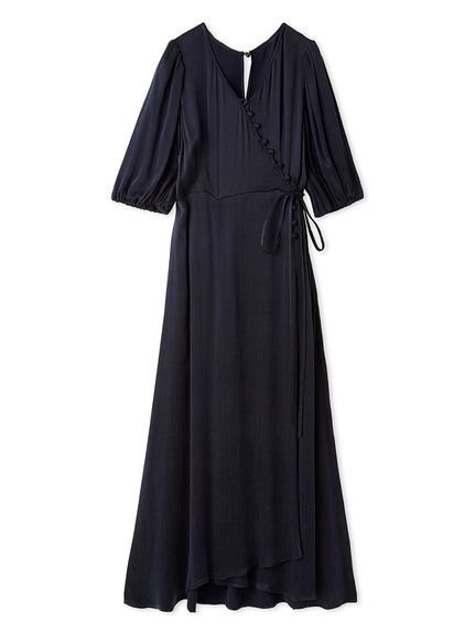 【フレイ アイディー/FRAY I.D】のサテンカシュクールワンピース インテリア・キッズ・メンズ・レディースファッション・服の通販 founy(ファニー) 　ファッション　Fashion　レディースファッション　Ladies' Fashion Online　ワンピース　Dress　オケージョン　Occasion　春　Spring　カシュクール　Cachecoeur　サテン　Satin　雑誌　Magazine　とろみ　Thickness　デコルテ　Decolletage　トレンド　Trend　定番　Standard　人気　Popularity　プリント　Print　リボン　Ribbon　ビジネス 仕事 通勤　Business　NVY[089]|ID: prp329100004594590 ipo3291000000032640405