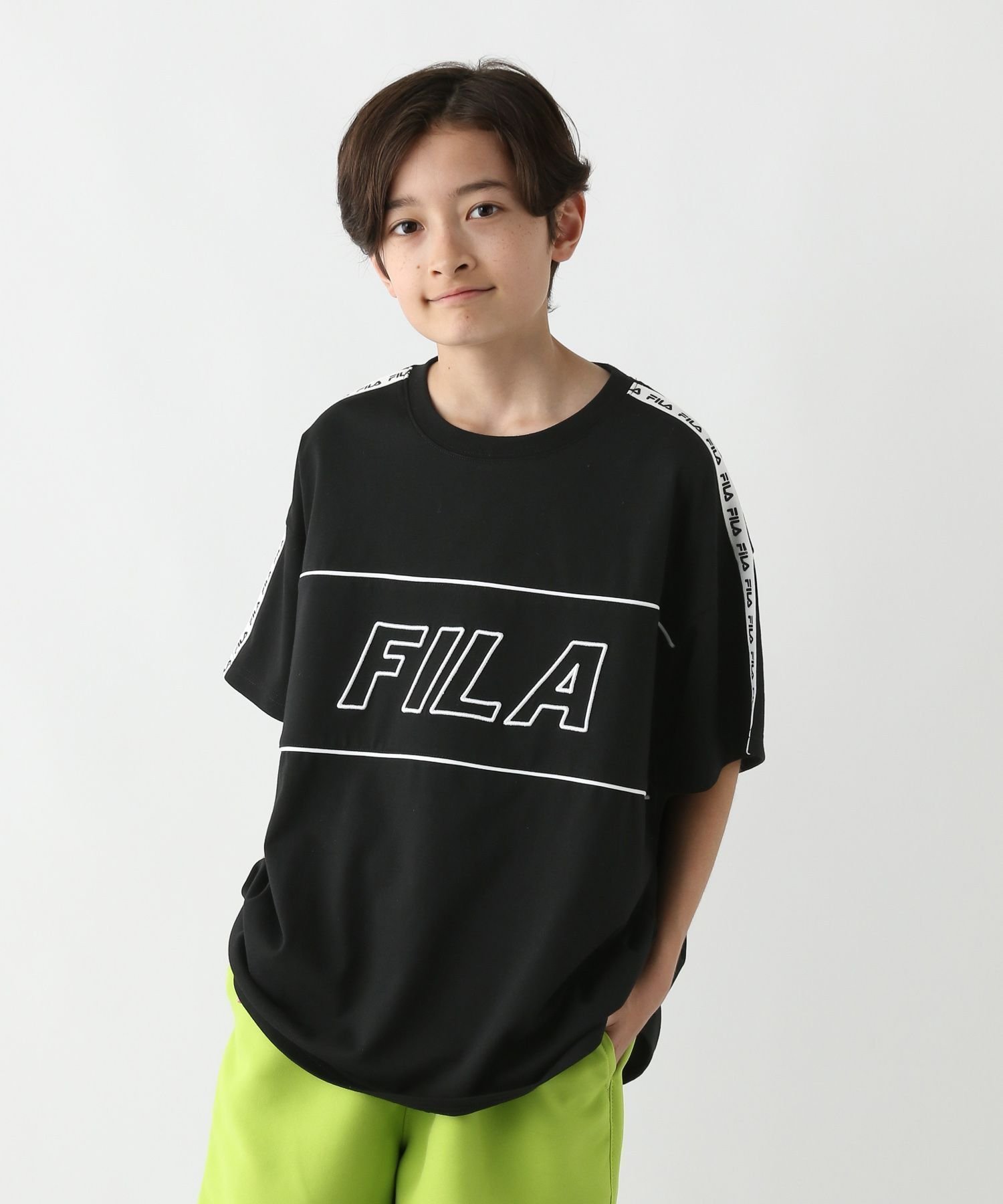 【グローバルワーク/GLOBAL WORK / KIDS】のFILAコラボ/BIGT半袖/キッズ/310067 インテリア・キッズ・メンズ・レディースファッション・服の通販 founy(ファニー) 　ファッション　Fashion　キッズファッション　KIDS Children’s Clothing　おすすめ　Recommend　コラボ　Collaboration　ショーツ　Shorts　デニム　Denim　バランス　Balance　フロント　Front　プリント　Print　ボックス　Box　ロング　Long　半袖　Short Sleeve　ブラック09|ID: prp329100004594662 ipo3291000000032641921