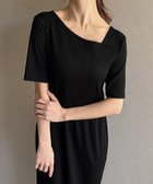 【ジュノア/JUNOAH】のアシメネック半袖リブIラインワンピース ブラック|ID: prp329100004594709 ipo3291000000032642730