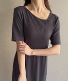 【ジュノア/JUNOAH】のアシメネック半袖リブIラインワンピース チャコール|ID: prp329100004594709 ipo3291000000032642733