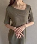 【ジュノア/JUNOAH】のアシメネック半袖リブIラインワンピース グレージュ|ID: prp329100004594709 ipo3291000000032642736