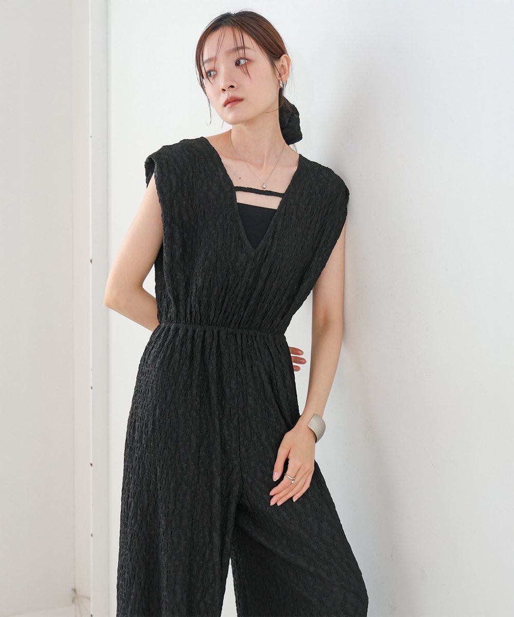 【バブ ブージュルード/Bab Bou Jeloud】の《シュシュ付き》【低身長着用可】前後2WAYウェーブ柄ワンピース・オールインワン インテリア・キッズ・メンズ・レディースファッション・服の通販 founy(ファニー) 　ファッション　Fashion　レディースファッション　Ladies' Fashion Online　ワンピース　Dress　オールインワン ワンピース　All In One Dress　シュシュ / ヘアアクセ　Hair Accessories　ウェーブ　Wave　くるぶし　Ankle　カットソー　Cut And Sew　キャミソール　Camisole　サンダル　Sandals　ジップ　Zip　スニーカー　Sneakers　バランス　Balance　ペチコート　Petticoat　おすすめ　Recommend　夏　Summer　エレガント 上品　Elegant　C|ID: prp329100004594716 ipo3291000000032642817