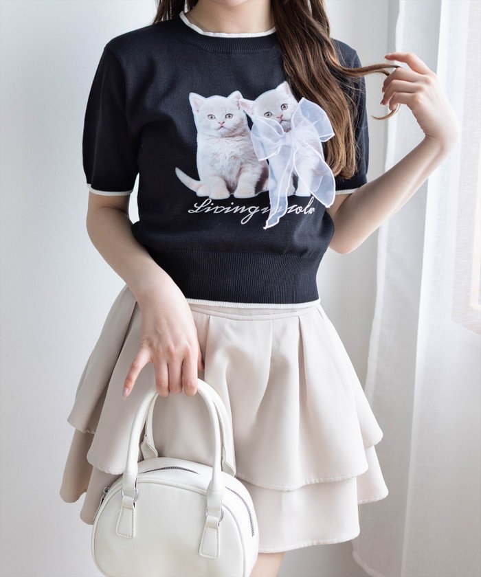 【クリア/clear】のネコプリントリボン半袖ニットトップス インテリア・キッズ・メンズ・レディースファッション・服の通販 founy(ファニー) https://founy.com/ ファッション Fashion レディースファッション Ladies' Fashion Online トップス・カットソー Tops/Tshirt ニット Knit Tops デニム Denim トレンド Trend ネコ Cat プリント Print ミニスカート Mini Skirt リボン Ribbon 半袖 Short Sleeve |ID: prp329100004594724 ipo3291000000032643049