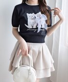 【クリア/clear】のネコプリントリボン半袖ニットトップス BK|ID: prp329100004594724 ipo3291000000032643051