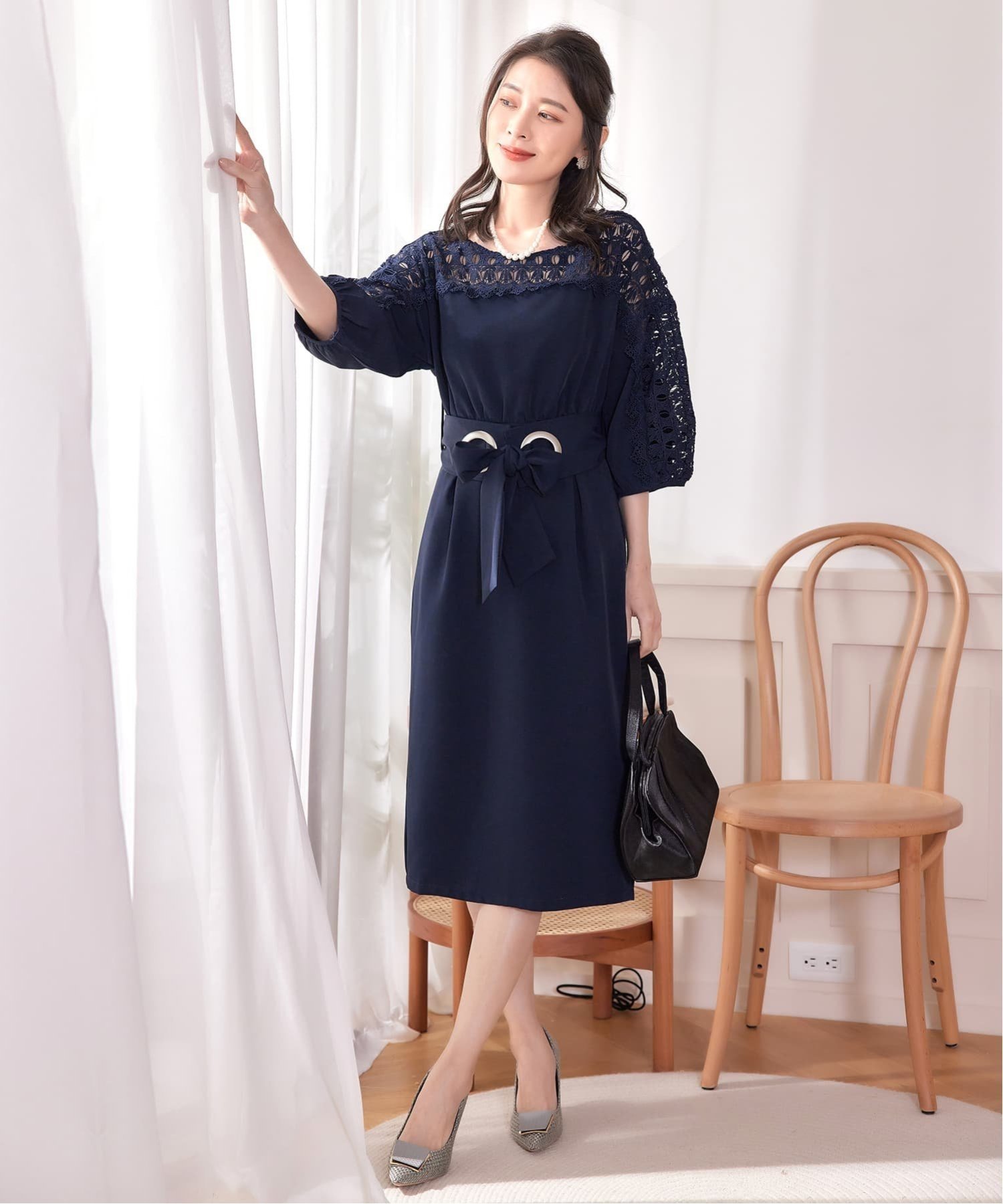 【ドレス/DRESS+】のワンピース パーティー ドレス インテリア・キッズ・メンズ・レディースファッション・服の通販 founy(ファニー) 　ファッション　Fashion　レディースファッション　Ladies' Fashion Online　ワンピース　Dress　ドレス　Party Dresses　ショルダー　Shoulder　スリーブ　Sleeve　ドレス　Dress　リボン　Ribbon　レース　Race　エレガント 上品　Elegant　筋トレ・ボディメイク　Training　ネイビー|ID: prp329100004594731 ipo3291000000032643163