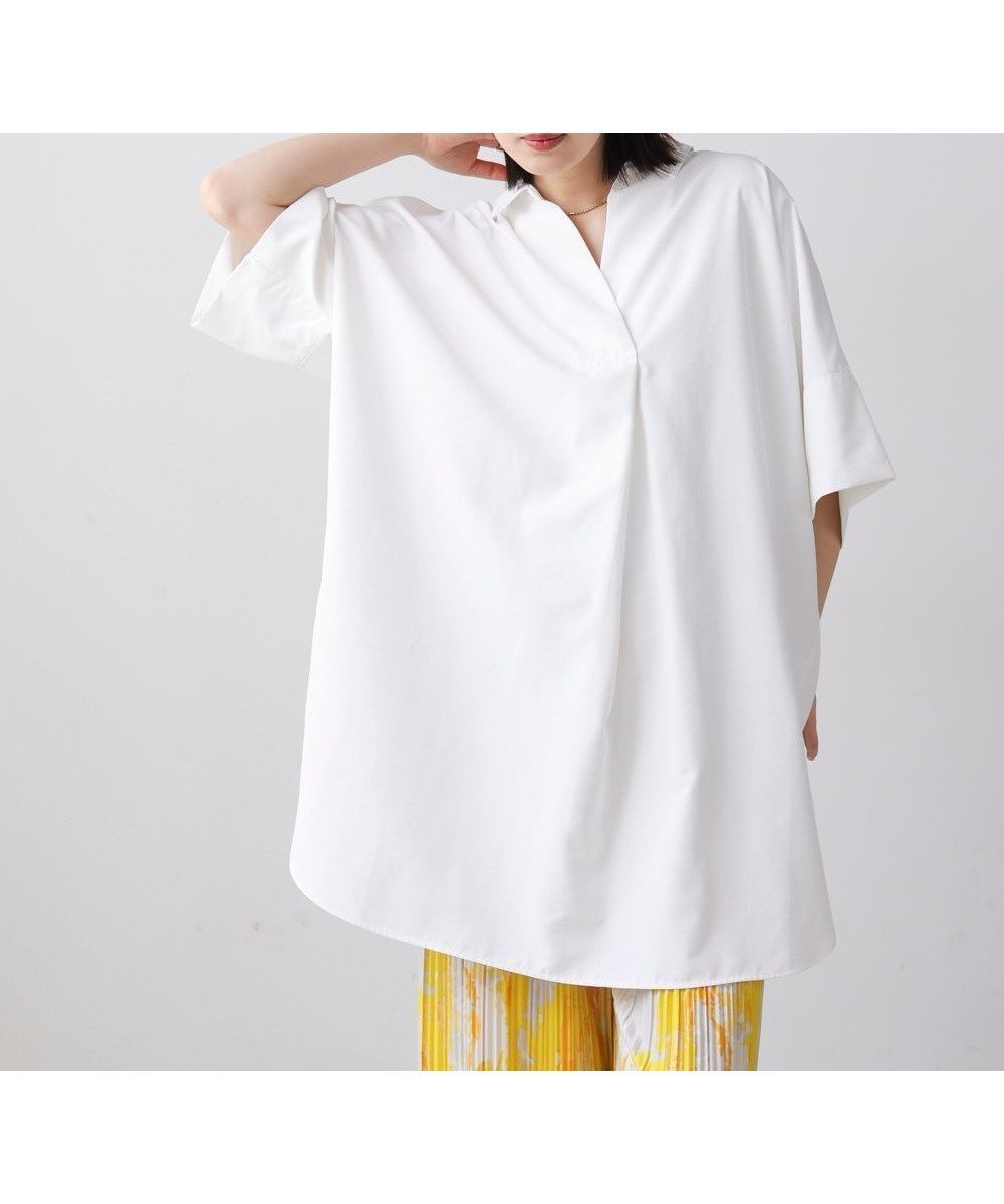 【バブ ブージュルード/Bab Bou Jeloud】のテックコットンオーバーサイズチュニック インテリア・キッズ・メンズ・レディースファッション・服の通販 founy(ファニー) 　ファッション　Fashion　レディースファッション　Ladies' Fashion Online　トップス・カットソー　Tops/Tshirt　スキッパー　Skipper　スリーブ　Sleeve　定番　Standard　なめらか　Smooth　ワイド　Wide　再入荷　Restock/Back In Stock/Re Arrival　夏　Summer　OFFWHITE|ID: prp329100004594748 ipo3291000000032643340