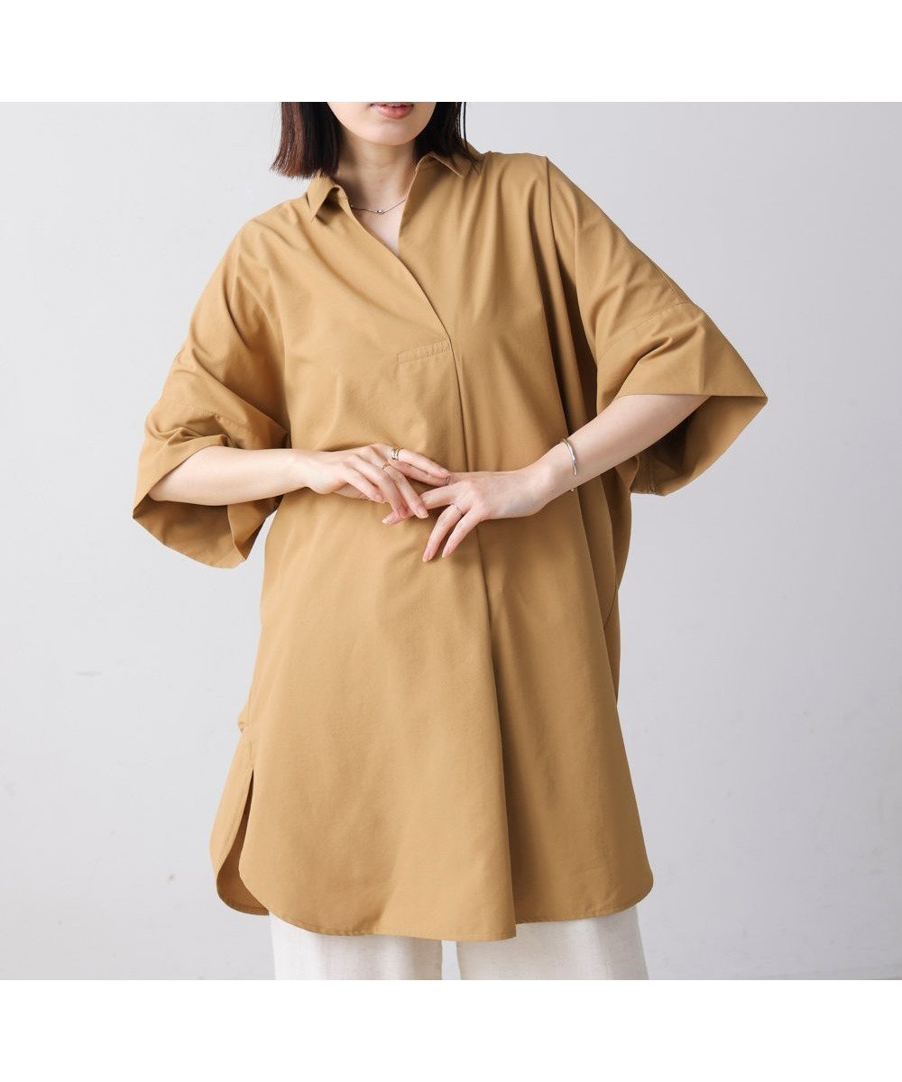 【バブ ブージュルード/Bab Bou Jeloud】のテックコットンオーバーサイズチュニック インテリア・キッズ・メンズ・レディースファッション・服の通販 founy(ファニー) 　ファッション　Fashion　レディースファッション　Ladies' Fashion Online　トップス・カットソー　Tops/Tshirt　スキッパー　Skipper　スリーブ　Sleeve　定番　Standard　なめらか　Smooth　ワイド　Wide　再入荷　Restock/Back In Stock/Re Arrival　夏　Summer　CAMEL|ID: prp329100004594748 ipo3291000000032643341
