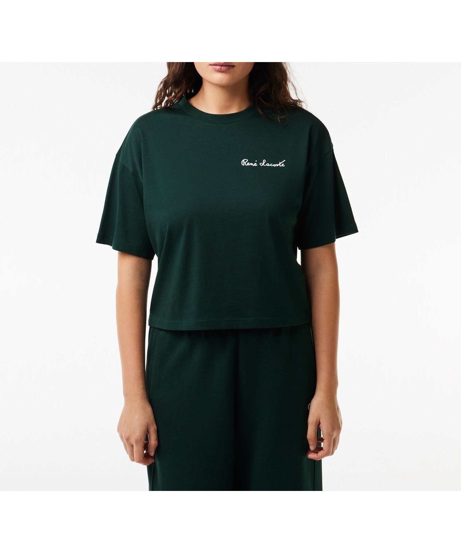 【ラコステ/LACOSTE】のルネ・ラコステシグネチャーワイド ショートTシャツ インテリア・キッズ・メンズ・レディースファッション・服の通販 founy(ファニー) 　ファッション　Fashion　レディースファッション　Ladies' Fashion Online　トップス・カットソー　Tops/Tshirt　シャツ/ブラウス　Shirts/Blouses　ロング / Tシャツ　T-Shirts　ショルダー　Shoulder　ショート　Short　トレンド　Trend　ドロップ　Drop　モダン　Modern　ワイド　Wide　人気　Popularity　ダークグリーン|ID: prp329100004594752 ipo3291000000032643392