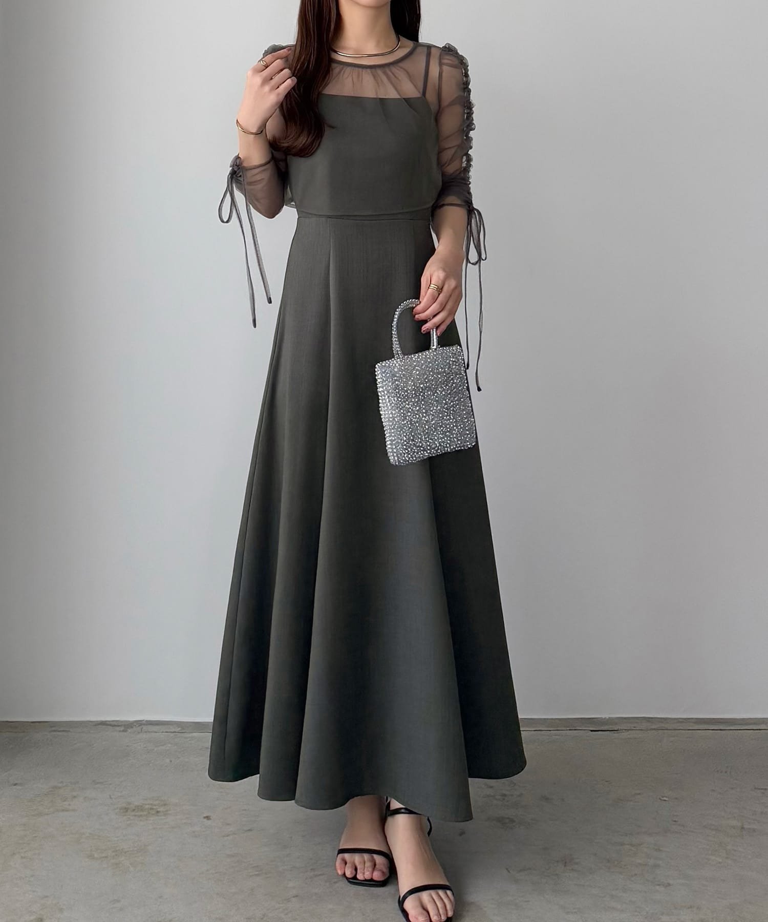【ジュノア/JUNOAH】のcallautia フリルドロストボレロ+フレアキャミワンピース インテリア・キッズ・メンズ・レディースファッション・服の通販 founy(ファニー) 　ファッション　Fashion　レディースファッション　Ladies' Fashion Online　アウター　Coat Outerwear　ボレロ　Bolero jackets　ワンピース　Dress　キャミワンピース　No Sleeve Dresses　ボレロ　Bolero　チャコール|ID: prp329100004594757 ipo3291000000032643452